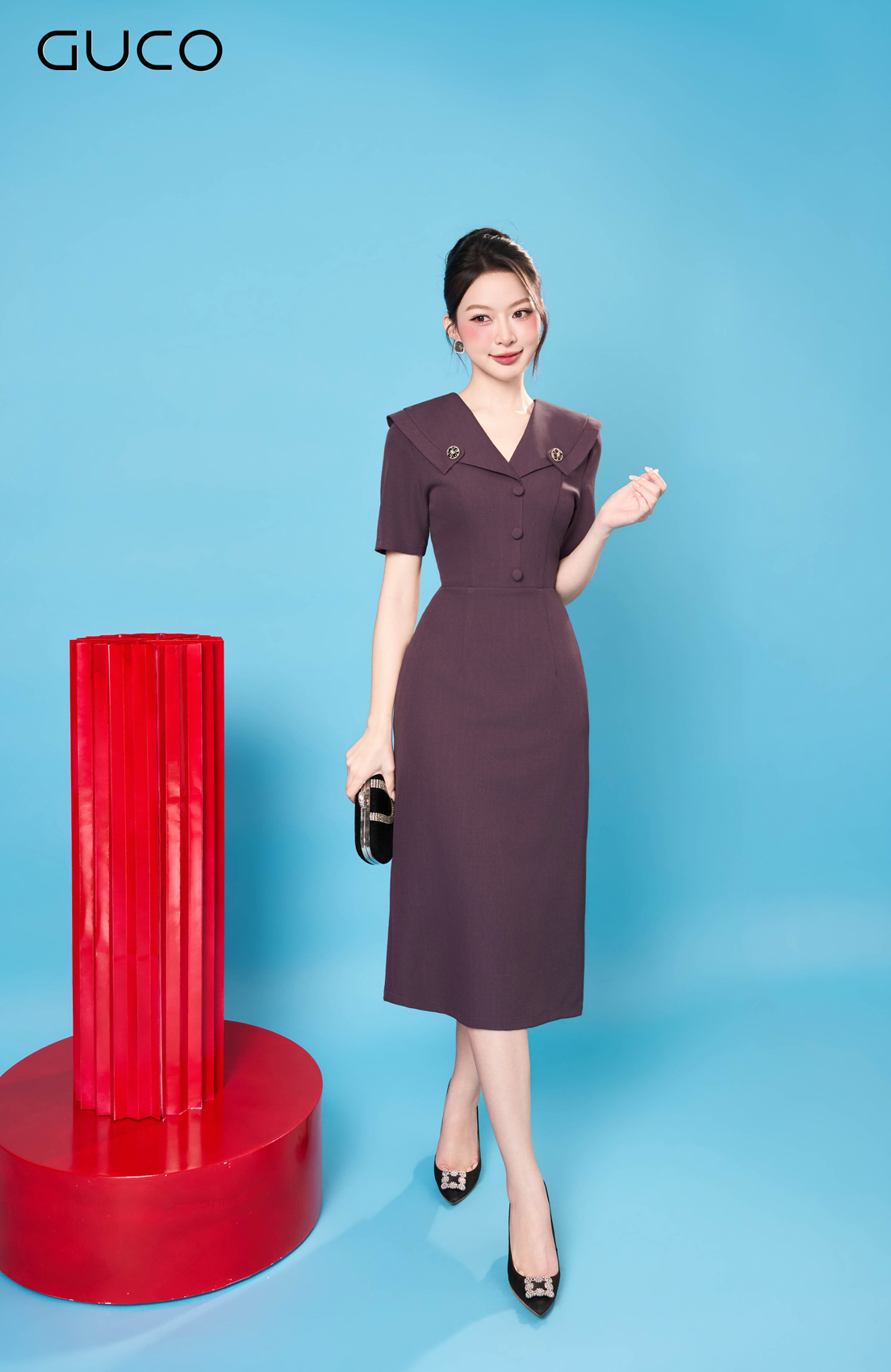 Đầm Body Tím Cổ V Thanh Lịch