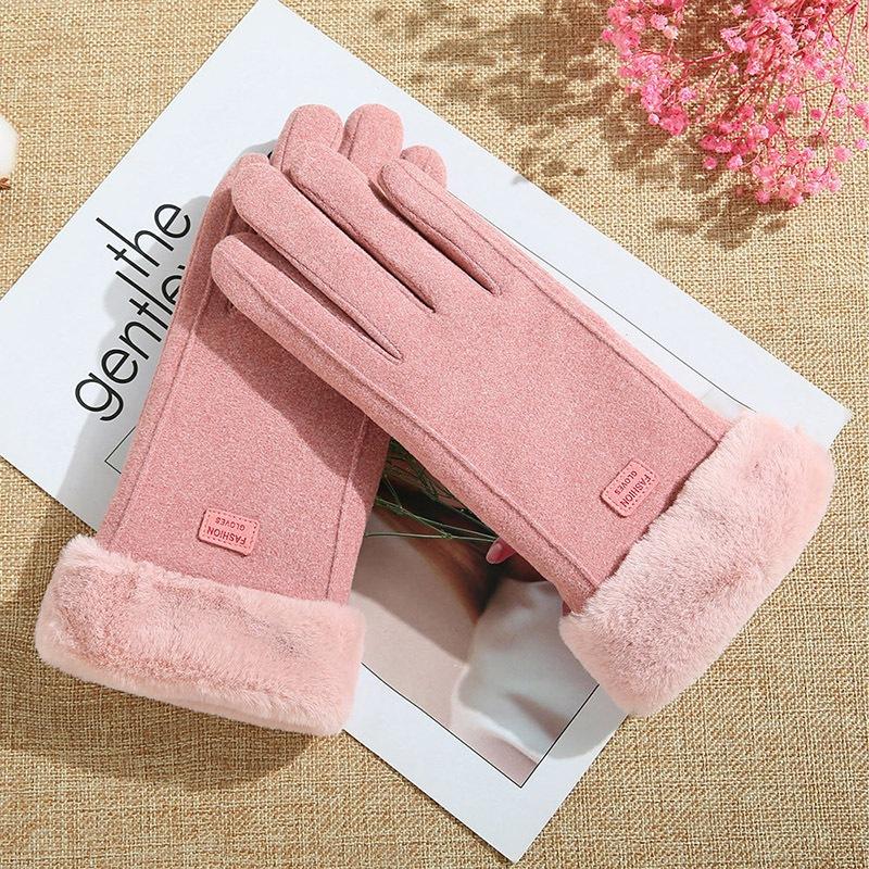 Găng Tay Lót Nỉ Giữ Nhiệt Màn Hình Cảm Ứng Da Lộn - Găng Tay Nữ Mùa Đông Nhiều Màu Sang Trọng Size 24x9cm Chất Liệu Da Lộn Giả Phối Lông_thumbnail_1