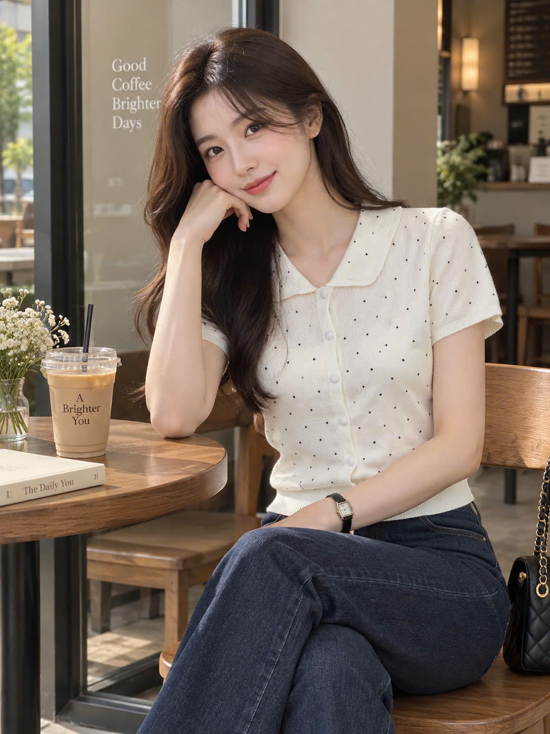 Áo len ngắn tay 26904 chấm bi