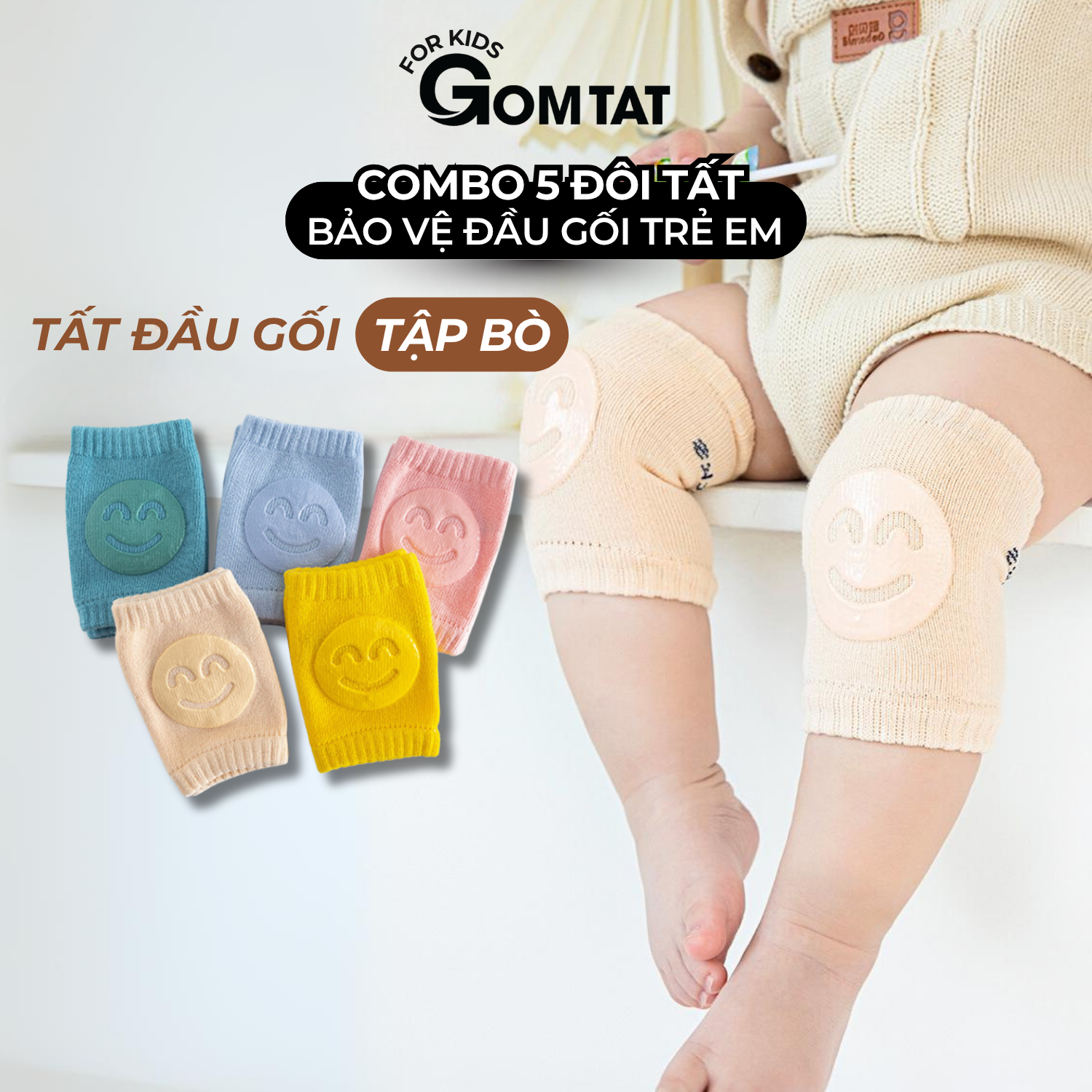 Combo 5 đôi tất tập bò trẻ em GOMTAT vớ bảo vệ gối có đệm silicon cho trẻ dưới 18 tháng tuổi - YIQ-H005