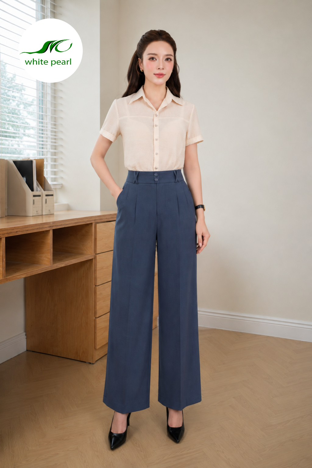Quần âu nữ suông đỉa X - Xanh Đậm