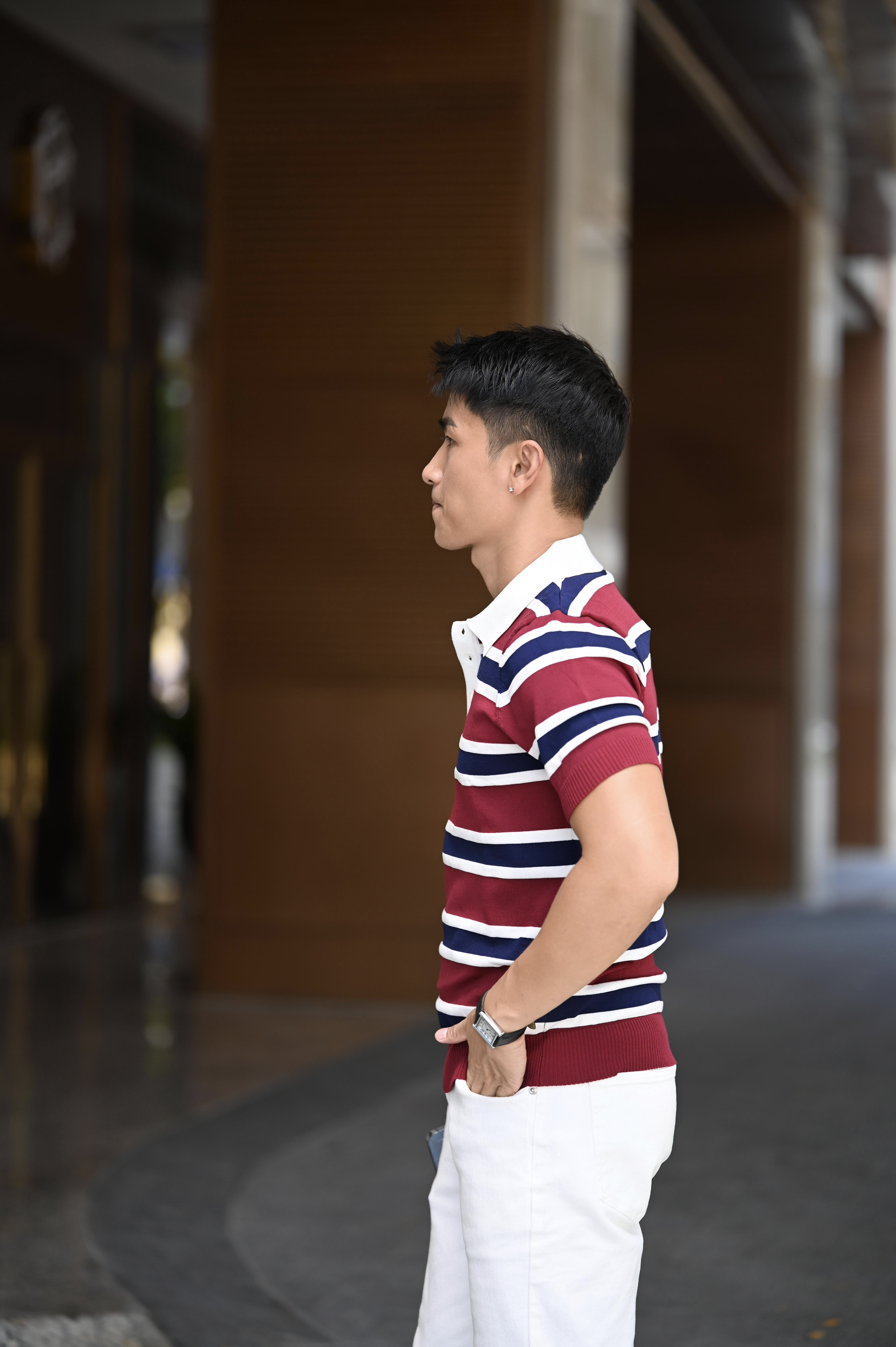 PB6 - Áo Polo Nam Tay Ngắn Sọc Đỏ Trắng Xanh, Dáng Ôm Vừa, Phong Cách Anh Quốc Thời Trang_thumbnail_2