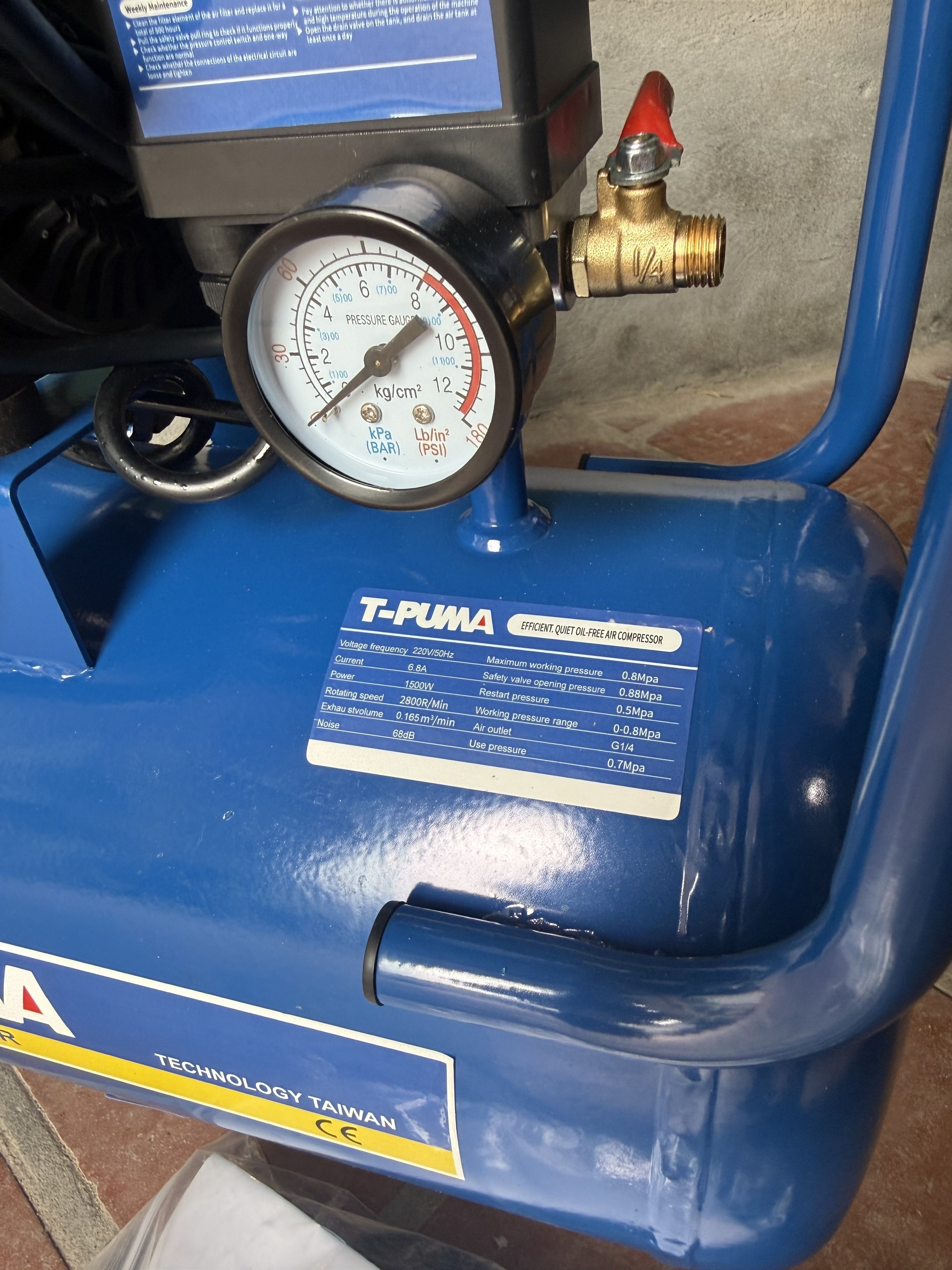 Máy nén khí T-Puma T25 Bình 25 lít- Áp lực khỏe, Nạp đầy bình trong 1 phút - Tặng kèm chạc đội + dây nén khí_thumbnail_3