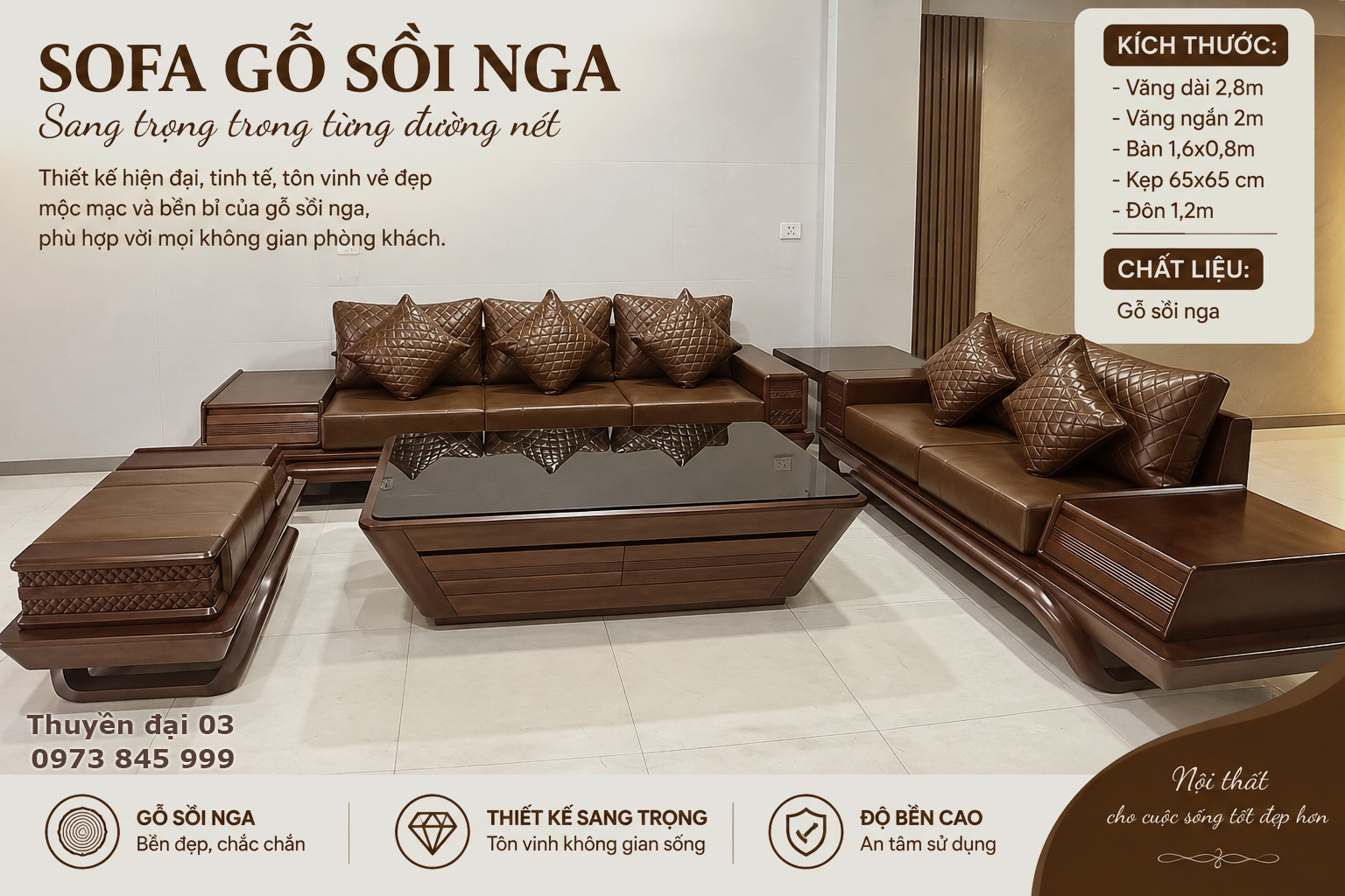 Sofa chân thuyền cao cấp hàng khung dày, màu óc chó_thumbnail_1