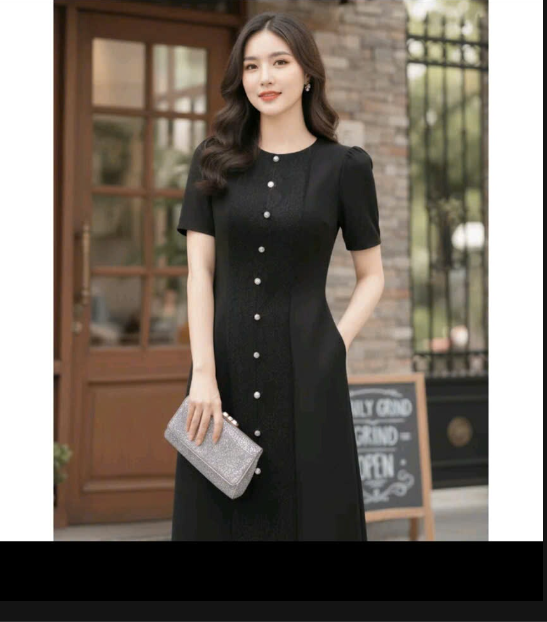 ĐẦM A CỔ TRÒN PHỔI REN ĐÍNH NÚT - ĐEN_thumbnail_1