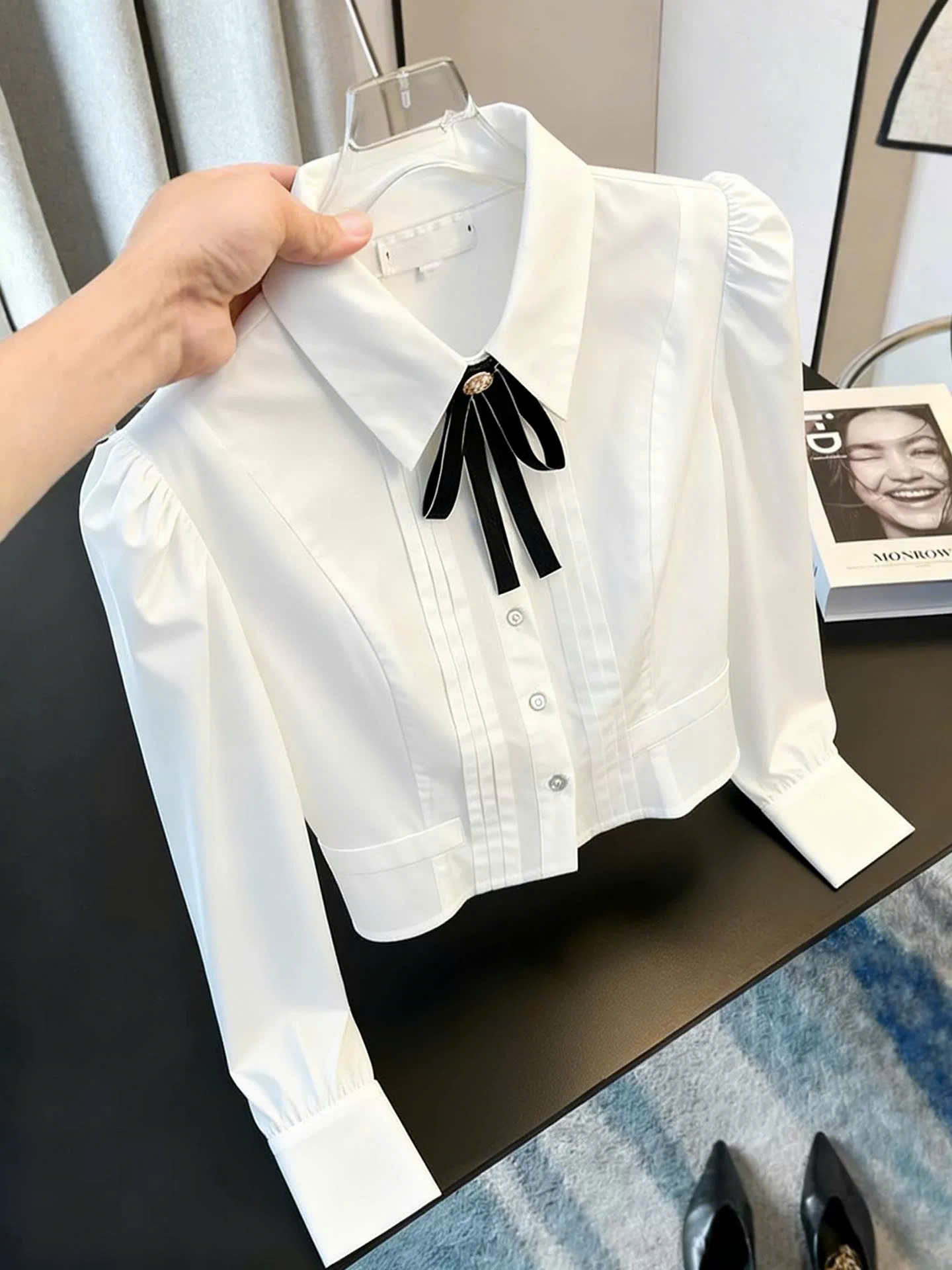 MS PG0903379 :  Áo Sơ Mi Trắng Phối Nơ 