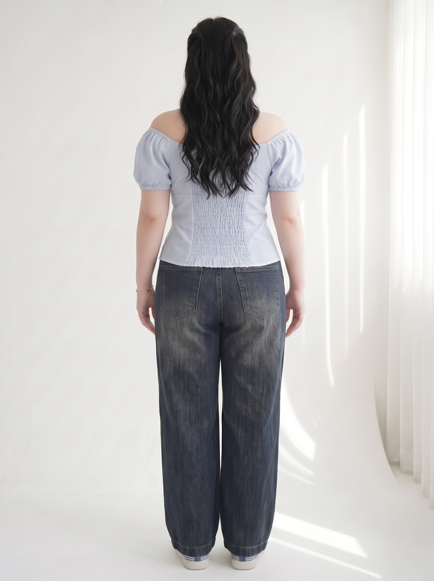 Quần Jean Suông Lưng Thun Bigsize Không Co Giãn Wash Xanh Nhạt/Xanh Đậm - Vừa 58–90kg - T-QJ635_thumbnail_3