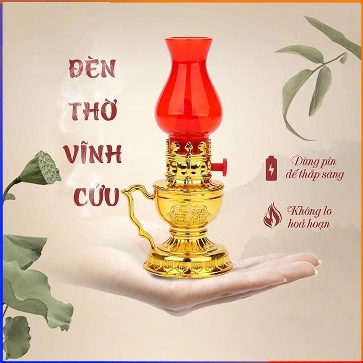 Đèn thờ điện không khói, sử dụng pin vĩnh cửu, mang lại ánh sáng ấm áp,trang nghiêm cho gia đình bạn
