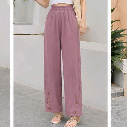 Quần dài lenin nút ống rộng mã 382 lưng thun Thiết Kế Thời Trang Free size 45-75kg Phong Cách Hiện Đại Thoải Mái_thumbnail_7