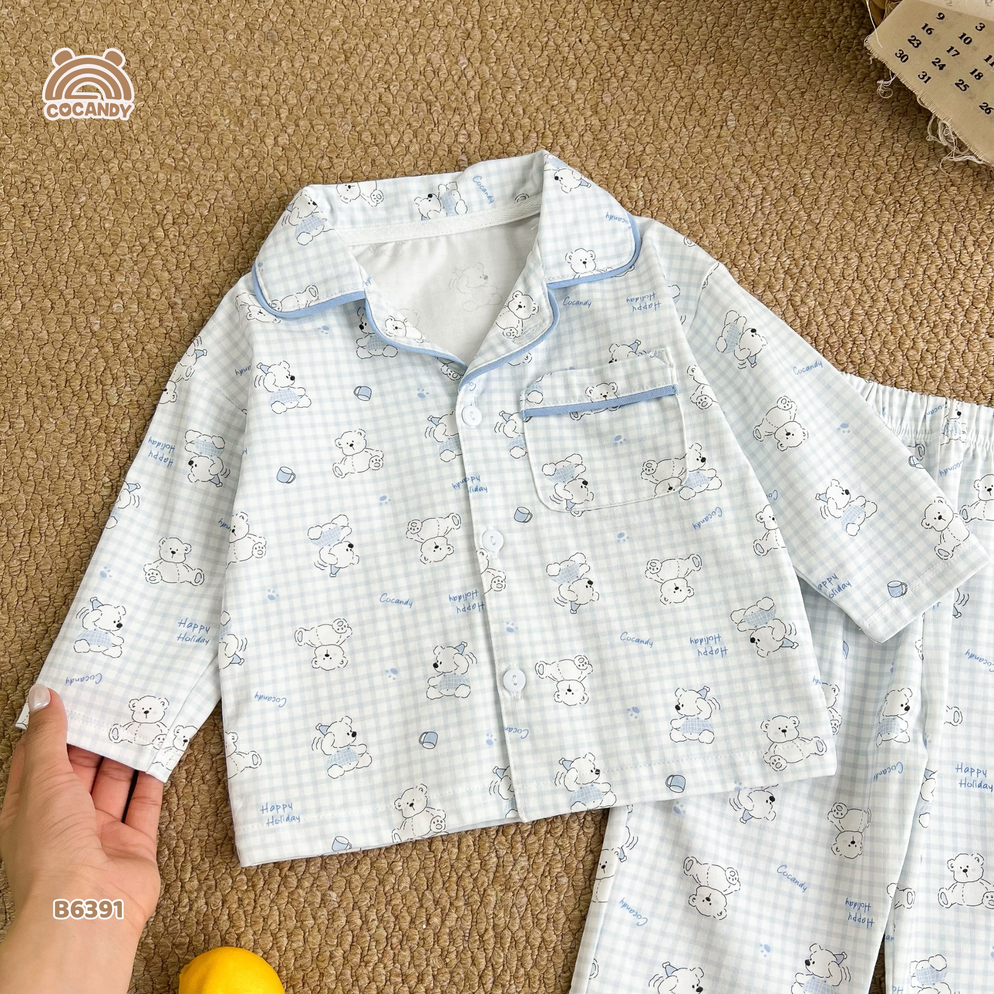 Bộ dài pijama XANH caro hình gấu_thumbnail_2