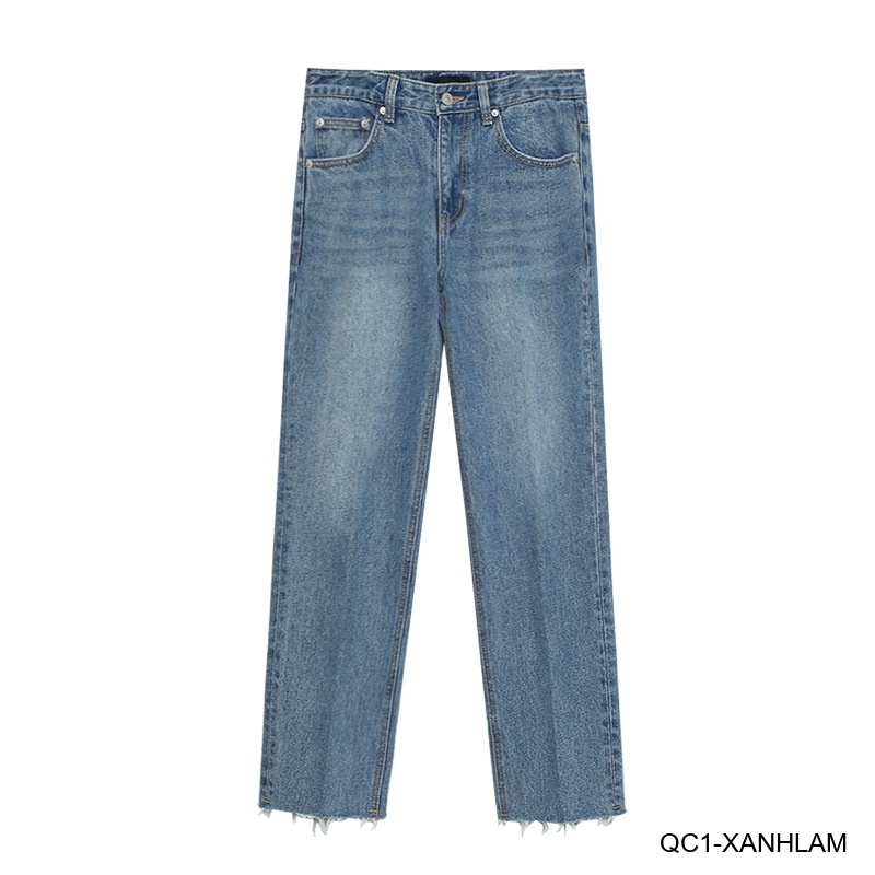 QC1 - Quần jeans nam ống đứng 9 tấc phong cách Hàn Quốc, màu xanh nhạt và xanh lam