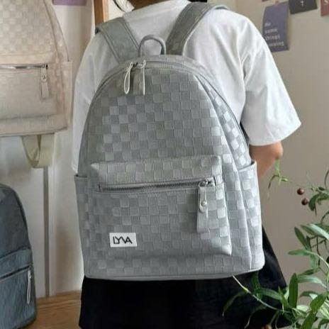 (Không Móc Khóa) Balo Thời Trang Họa Tiết Caro Dập Nổi Chống Nước Nhiều Ngăn Phong Cách Hàn Quốc BL054_thumbnail_2