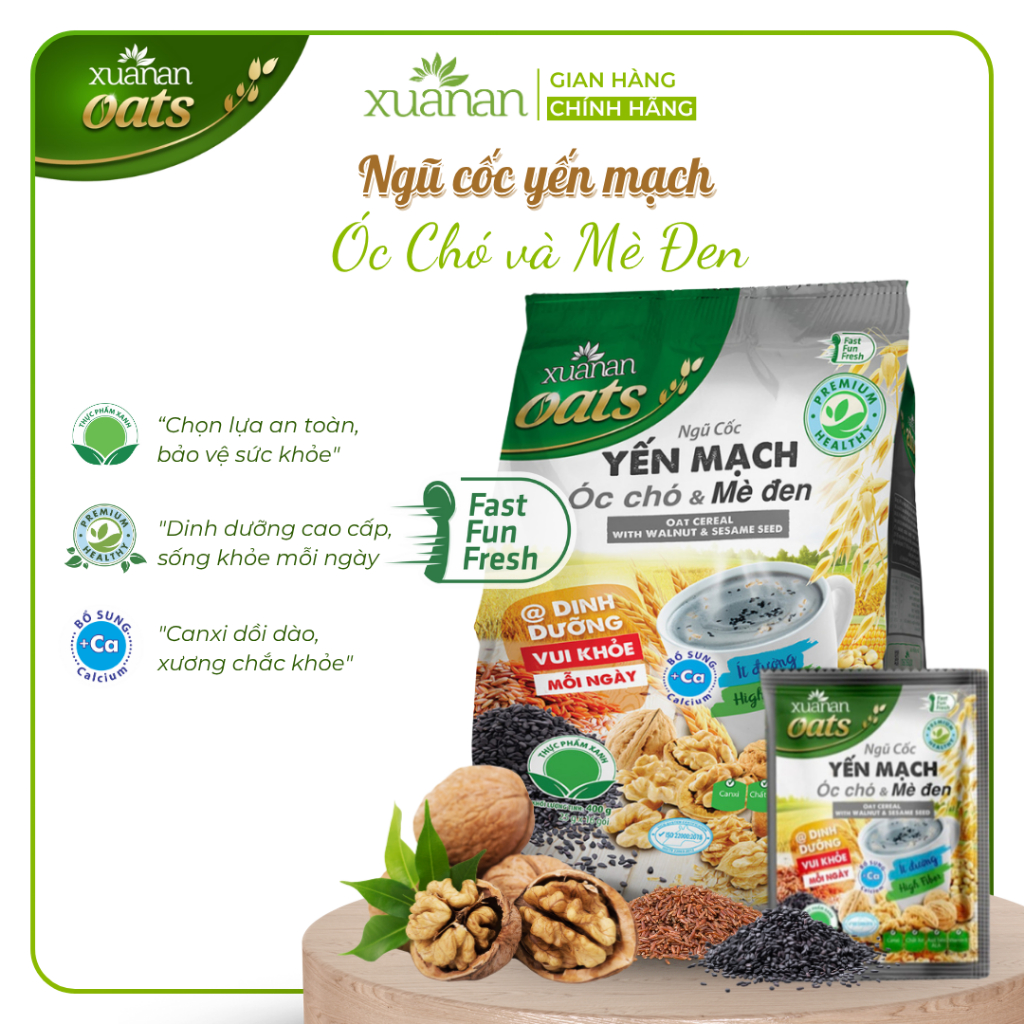 Ngũ cốc yến mạch óc chó & mè đen Xuân An bịch 400g
