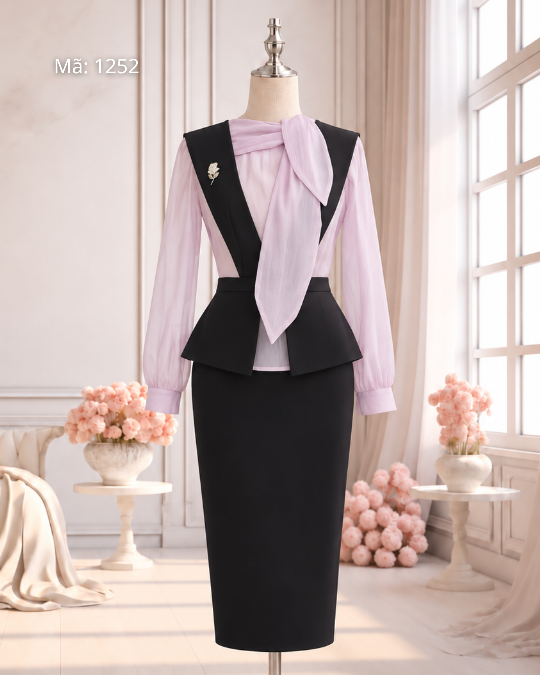 Đầm Bút Chì Phối 2 Dây Mix Khăn