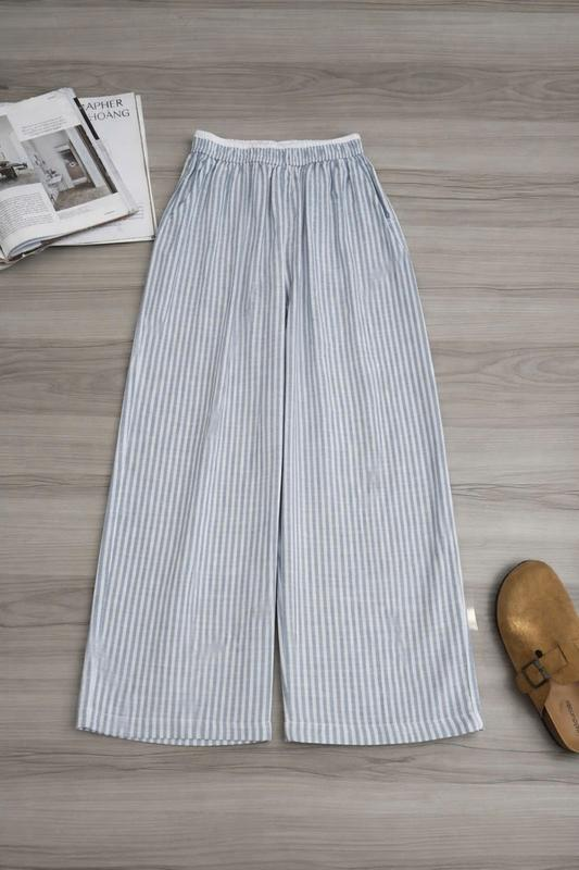 Quần suông linen lụa lưng chun phối viền trắng