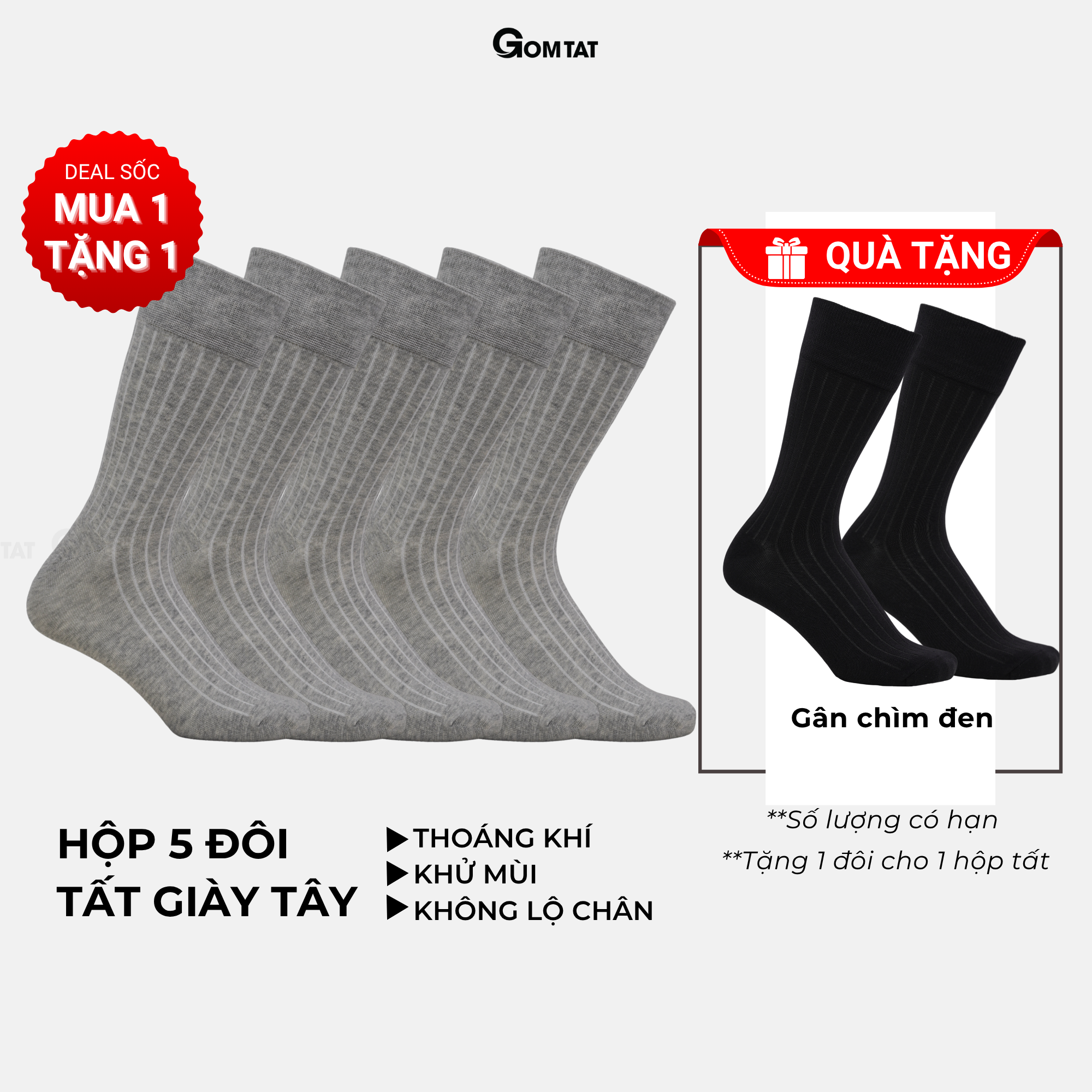 Hộp 5 đôi tất nam đi giày tây cao cổ GOMTAT gân chìm, vớ công sở nam thoáng khí LUX-TAYCHIM_thumbnail_14