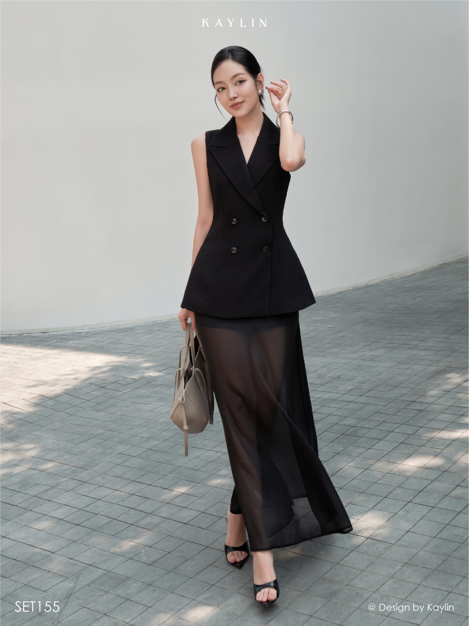 Set Vest & Váy Voan Dài KAYLIN Midnight Sheer Set