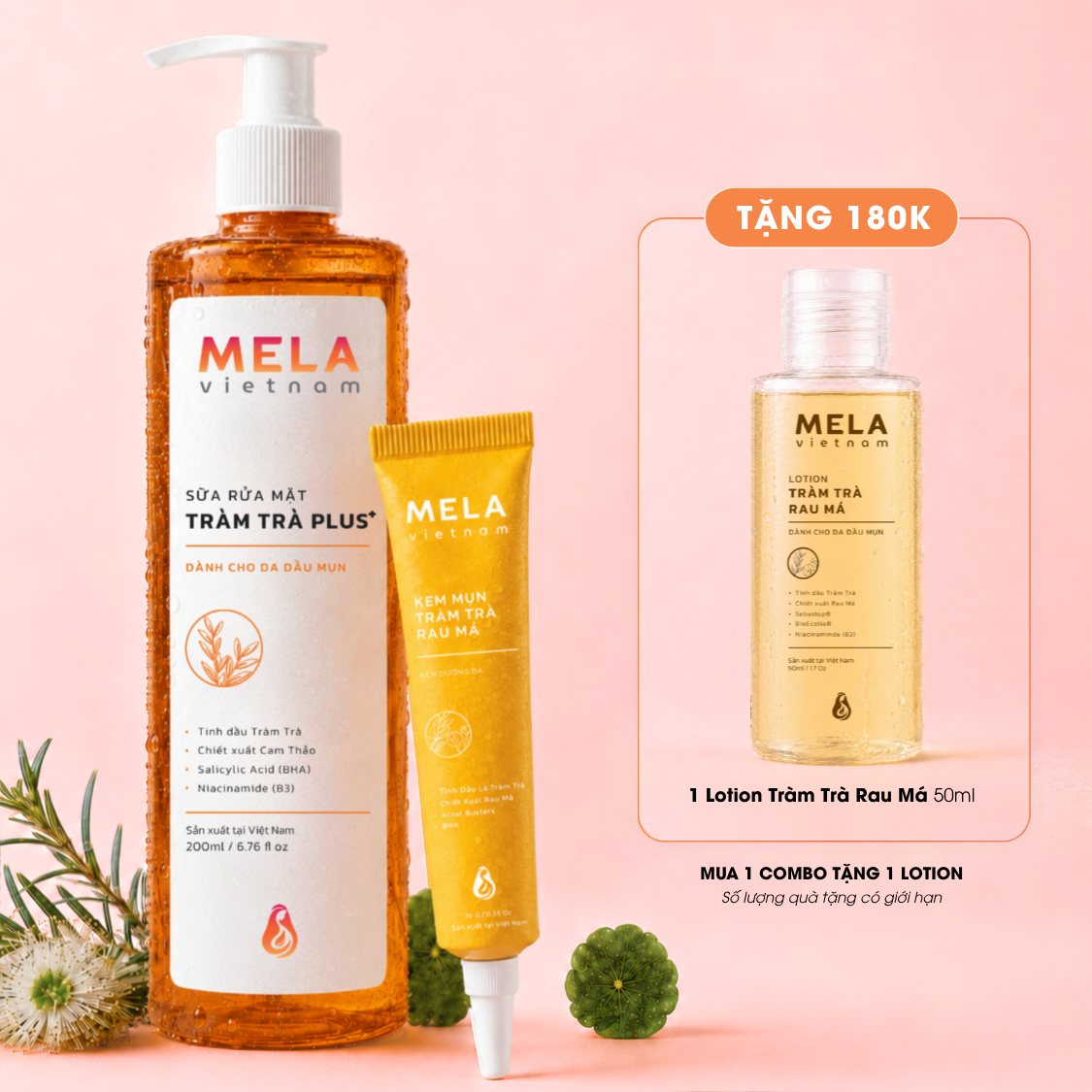 Combo Sữa rửa mặt & Kem mụn tặng Lotion 50ml