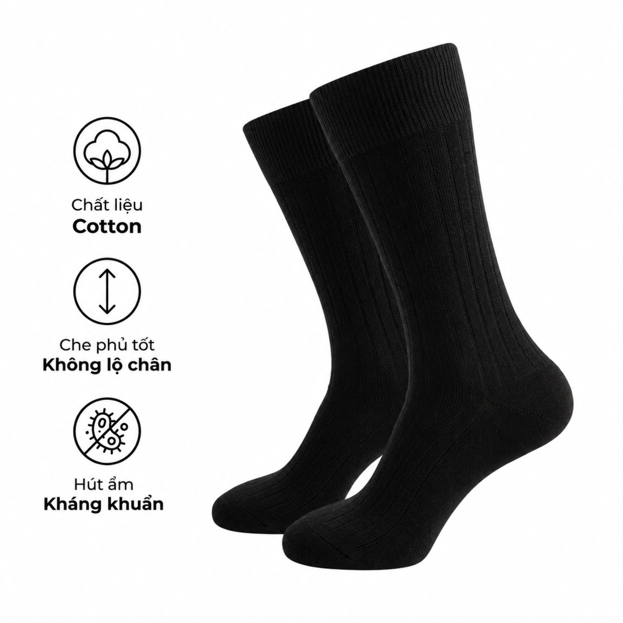 Tất vớ nam cổ cao 25cm đi giày tây gân chìm