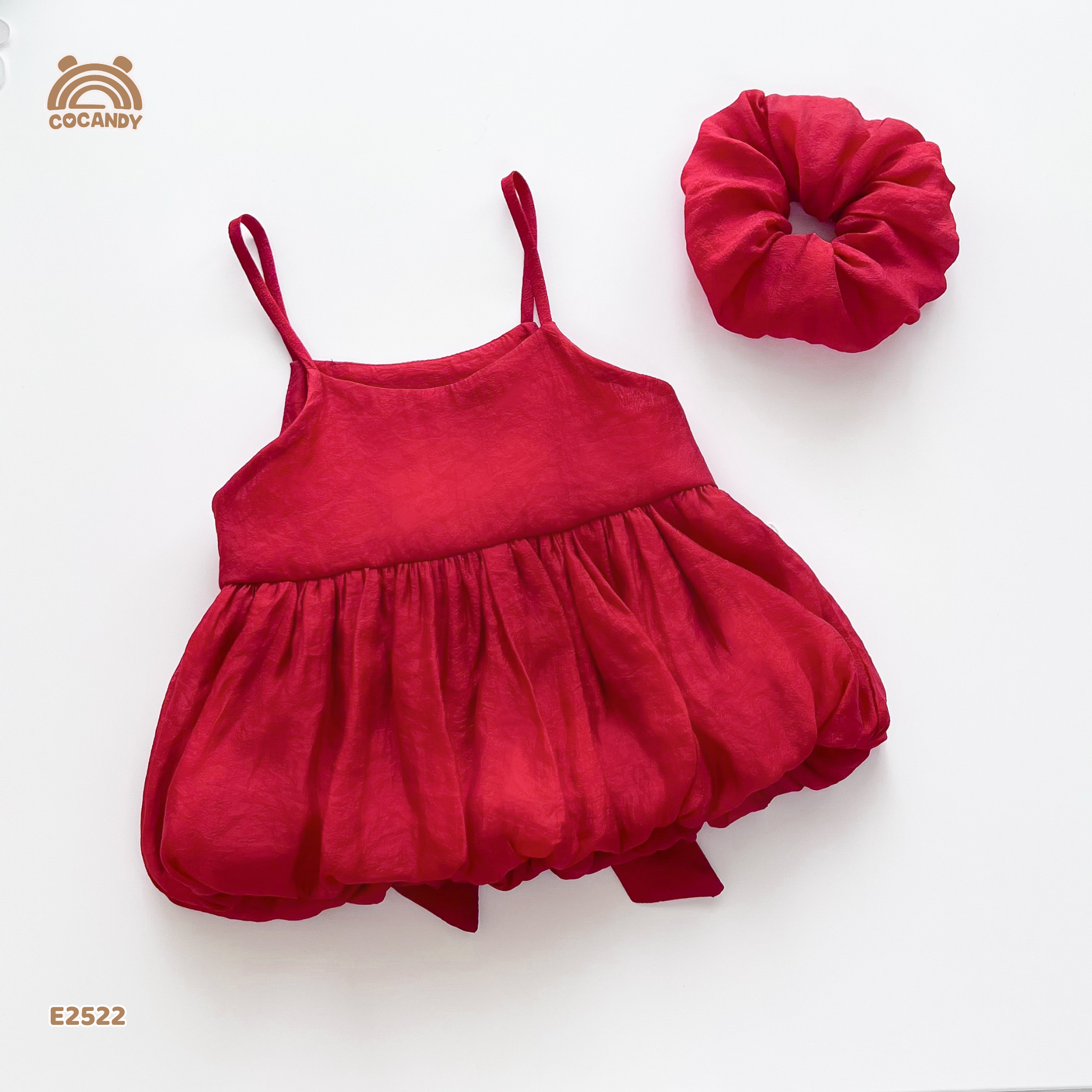 Set áo tơ 2 dây XANH form bí kèm scrunchies_thumbnail_3
