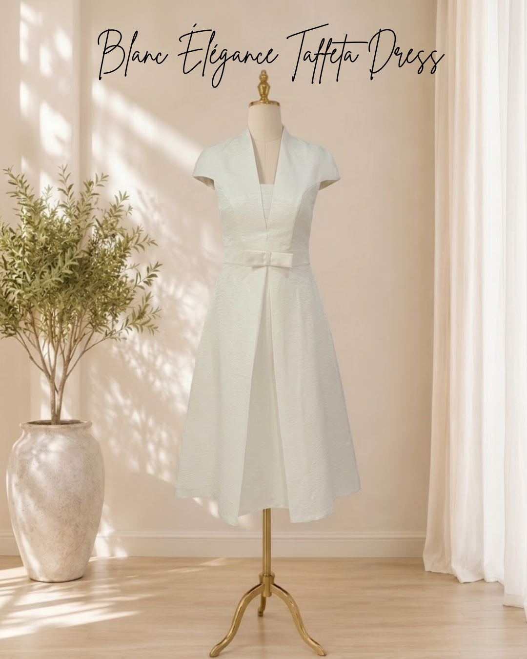 Blanc Élégance Taffeta Dress