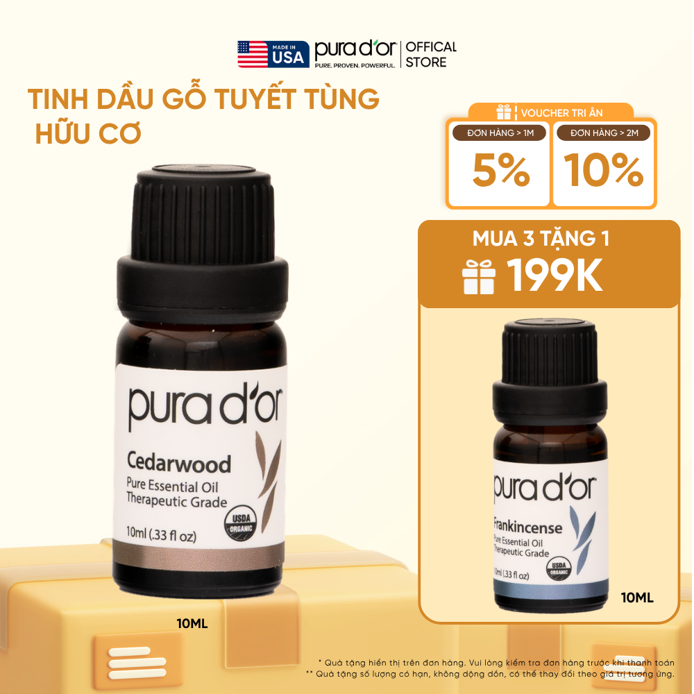 Tinh Dầu Gỗ Tuyết Tùng Hữu Cơ PURA D’OR Therapeutic Grade Cedarwood Essential Oil 10ml
