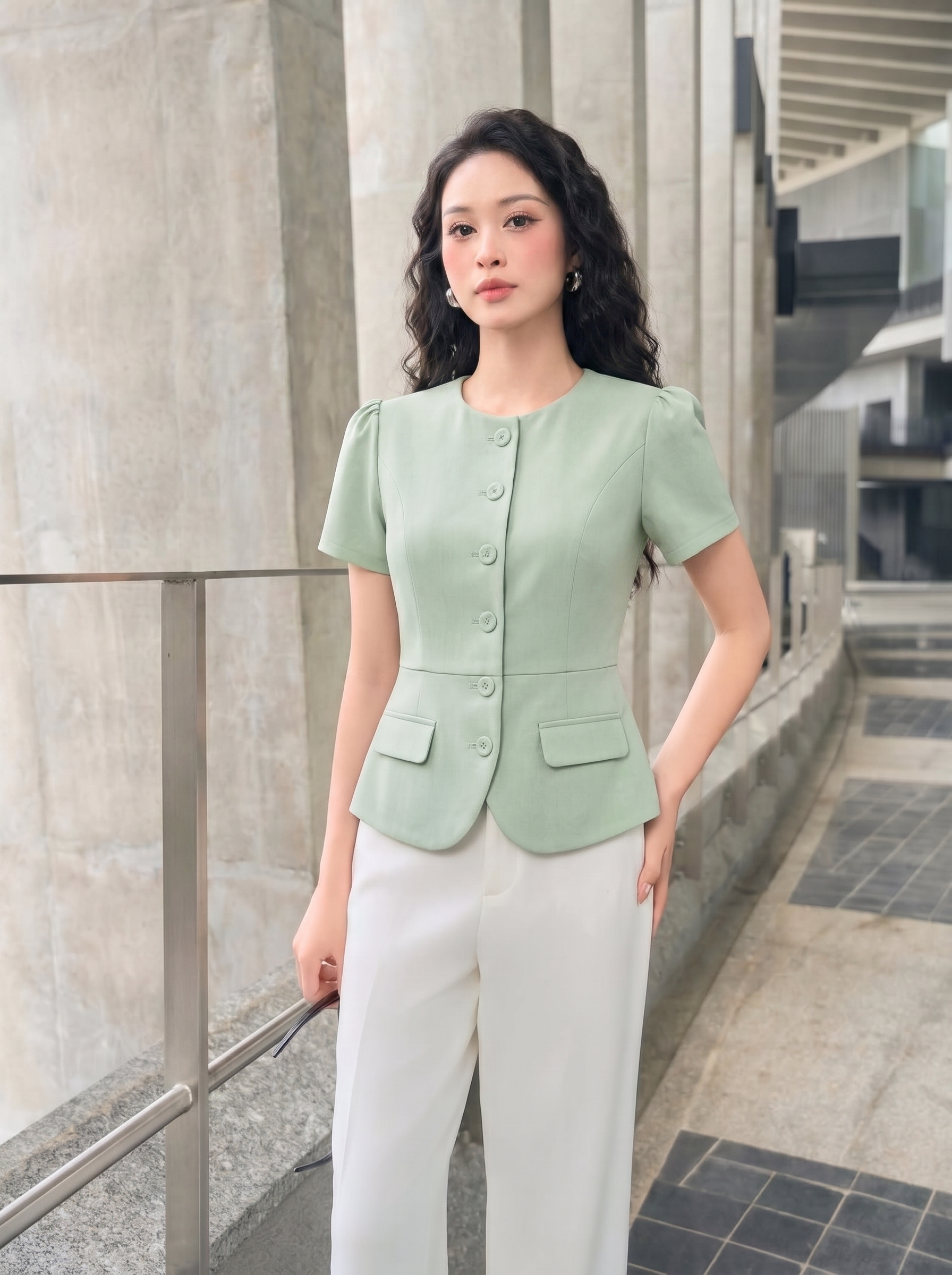Áo sơ mi kí giả 26107 màu xanh bơ