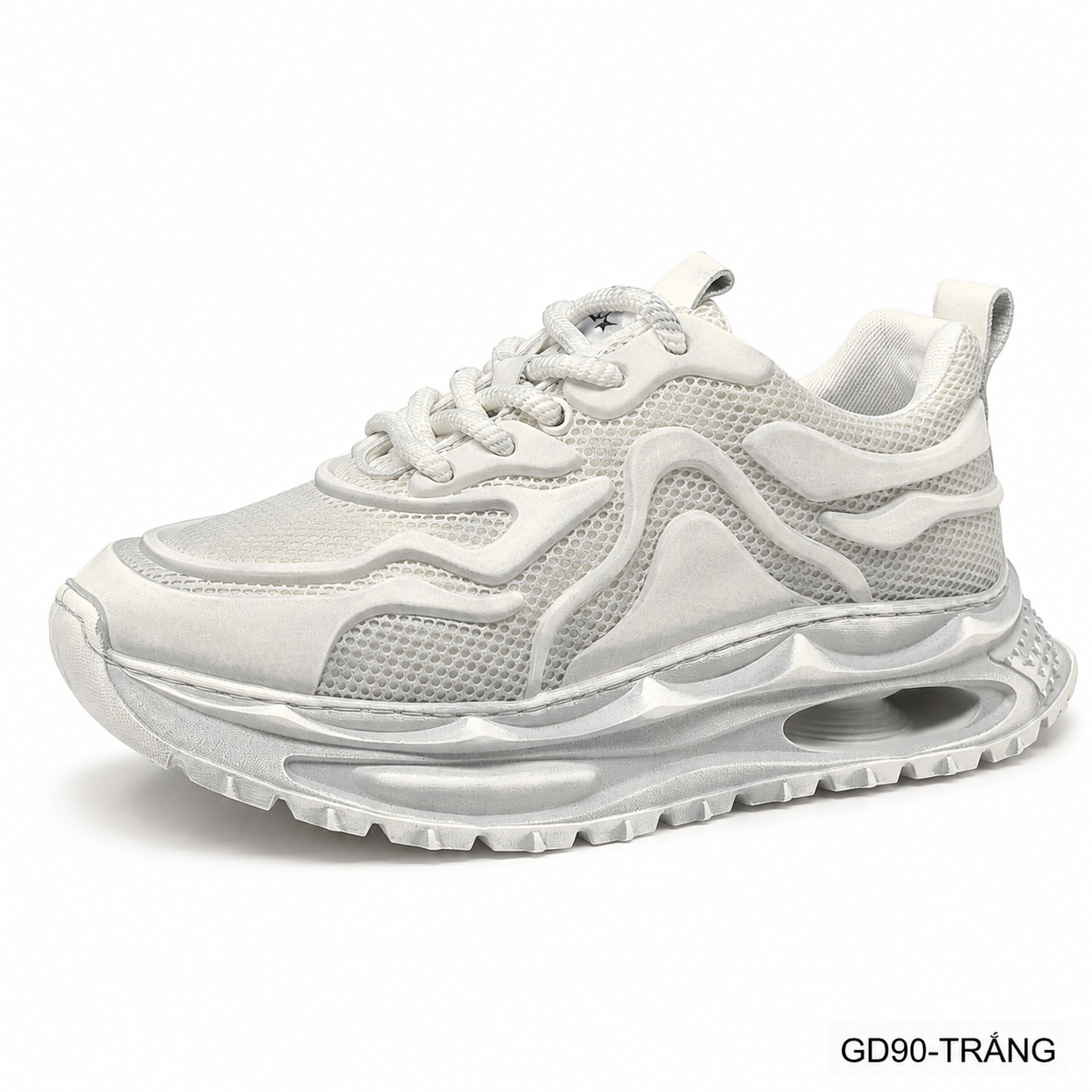 GD90 - Giày thể thao nam kiểu Dad Shoes đế dày, thân lưới thoáng khí, tăng chiều cao, phối màu Trắng Đen