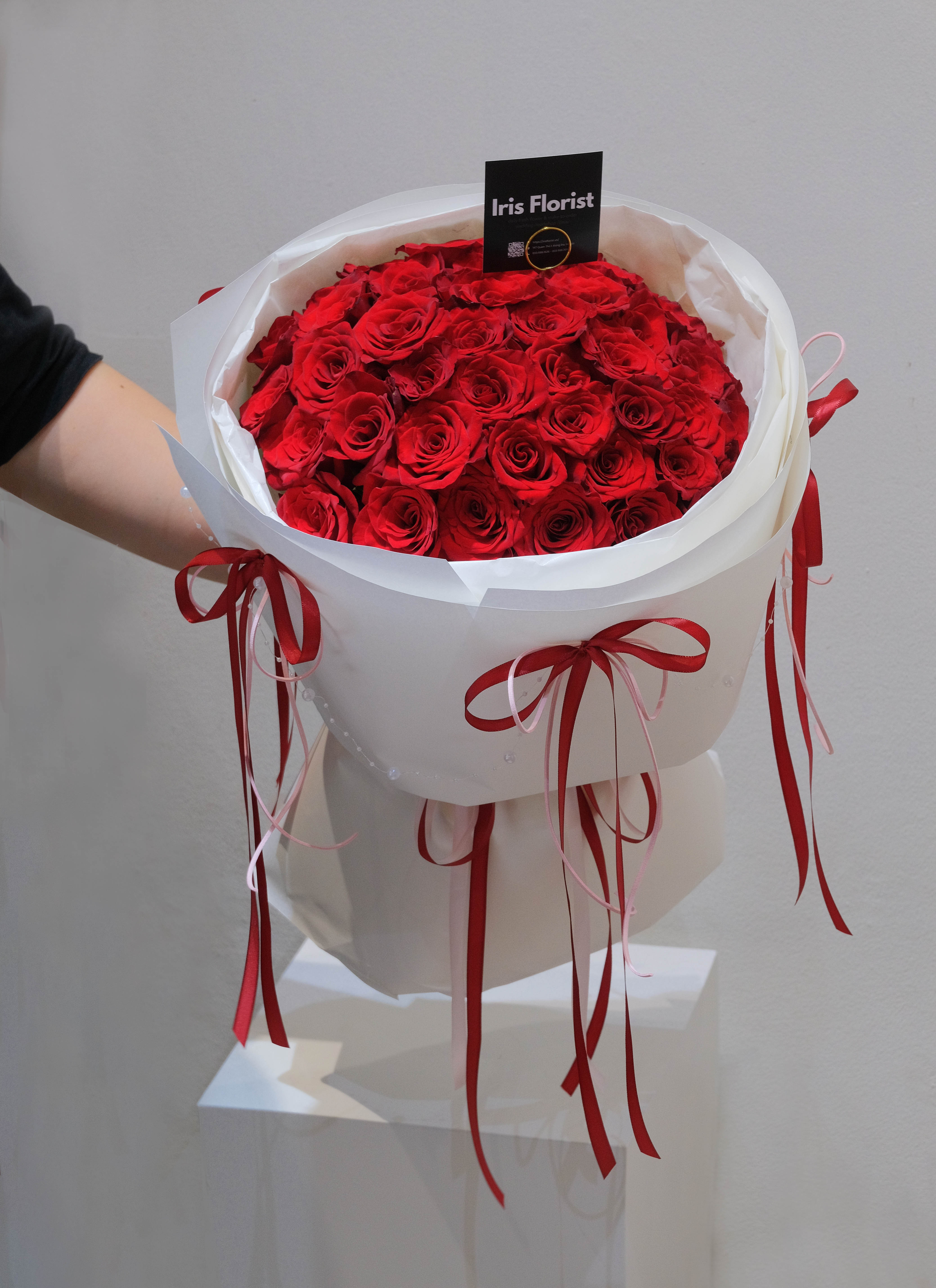 Bó hồng đỏ - Red Rose Premium - Mix nơ