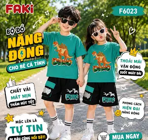 FAKI - Bộ Đồ Bé Trai Bé Gái FAKI F6023 – Set Áo Thun Khủng Long & Quần Short Năng Động, Cá Tính_thumbnail_6
