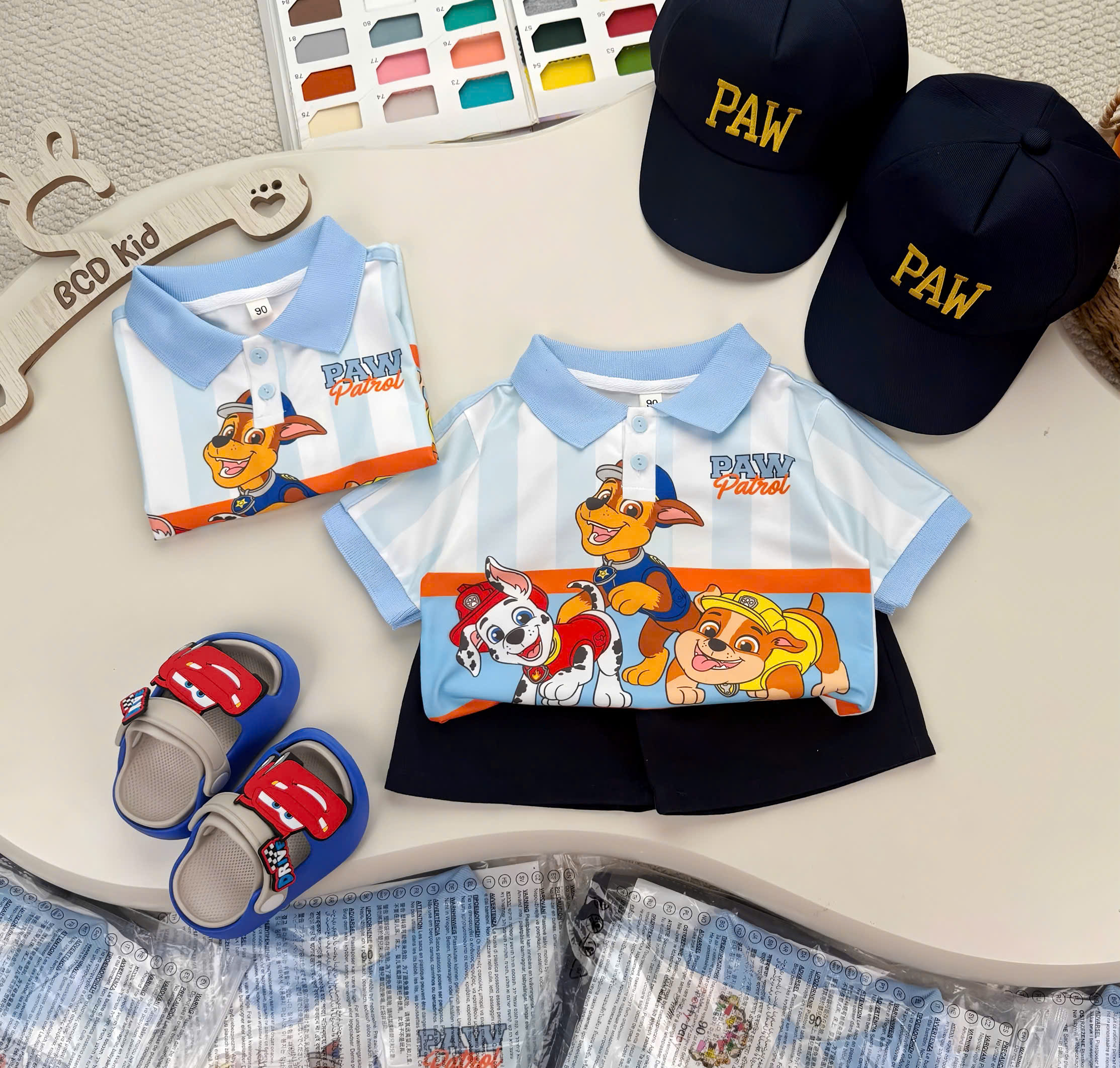 D82 BỘ POLO CỔ XANH 3 CHÓ 2 CÚC KÈM MŨ- A117.1839_thumbnail_2