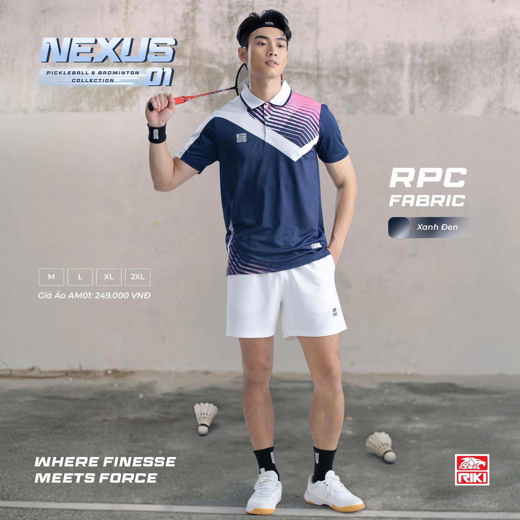 Áo Cầu Lông Pickleball Riki Nexus 01 Xanh Đen Thun Mè RPC Thoáng Khí Thể Thao Đương Đại