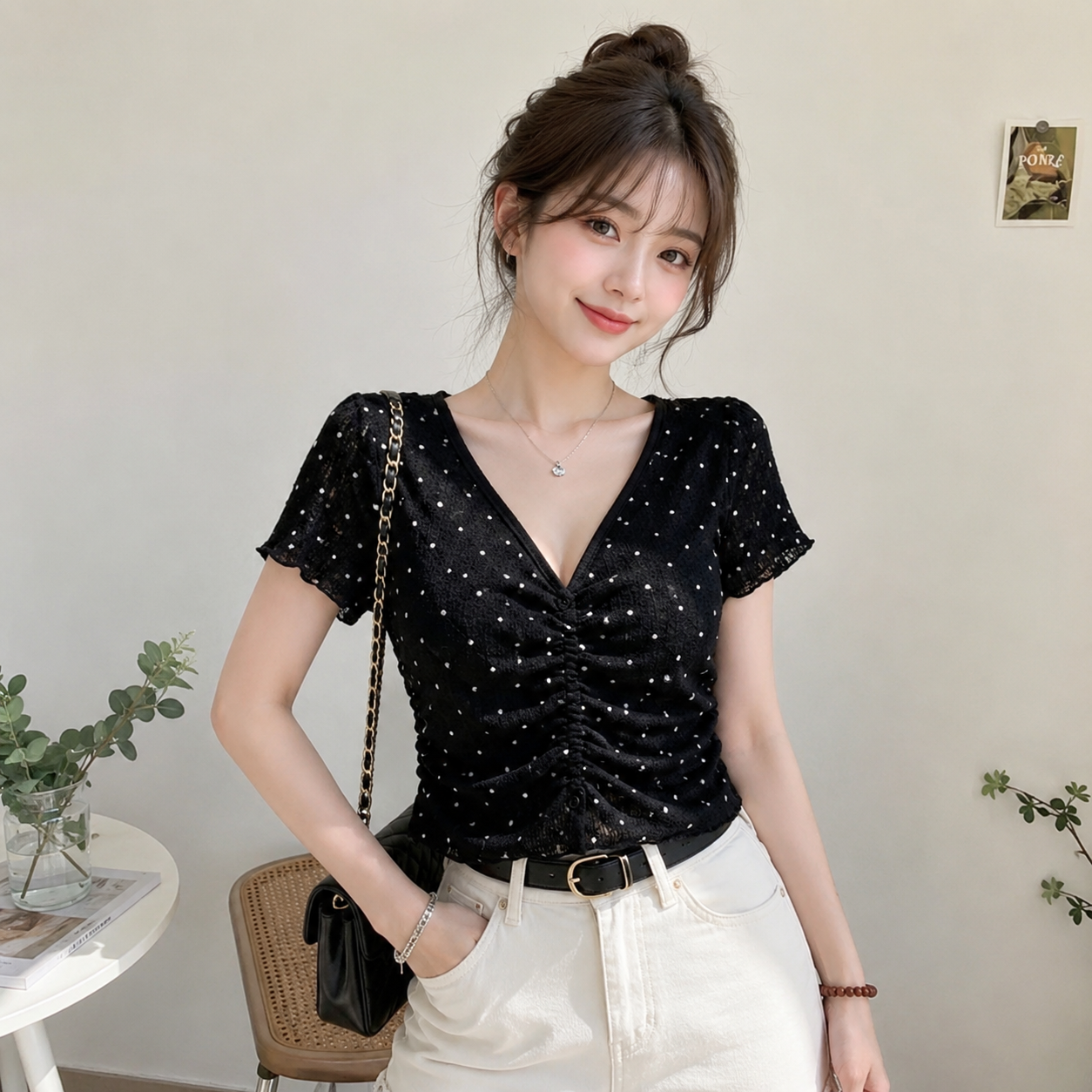 MS CC0206355 - Áo thun nữ tay ngắn chấm bi Hàn Quốc