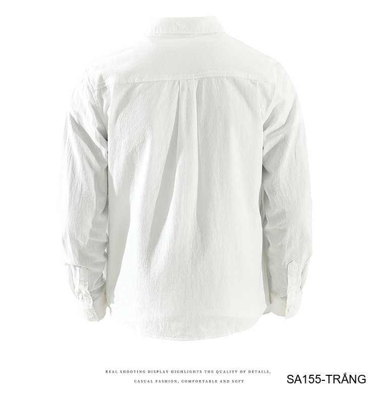 SA155 - Áo sơ mi nam dài tay phong cách Nhật, dáng rộng, thêu ngực, màu trắng đen_thumbnail_9