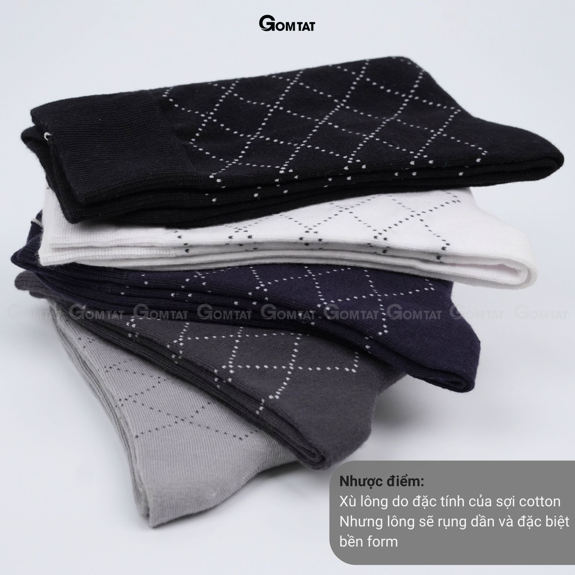 Hộp 5 đôi tất giày tây nam cổ cao GOMTAT hoạ tiết sọc chéo, chất liệu cotton cao cấp thoáng mát  LUX-TAYCHEO-CB5_thumbnail_2