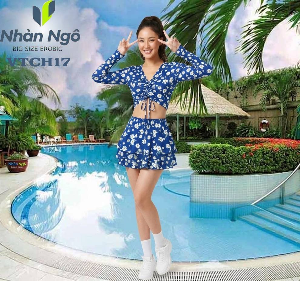 Bộ bơi váy tầng + áo croptop rút dây tay dài màu hoa VTCH_thumbnail_4