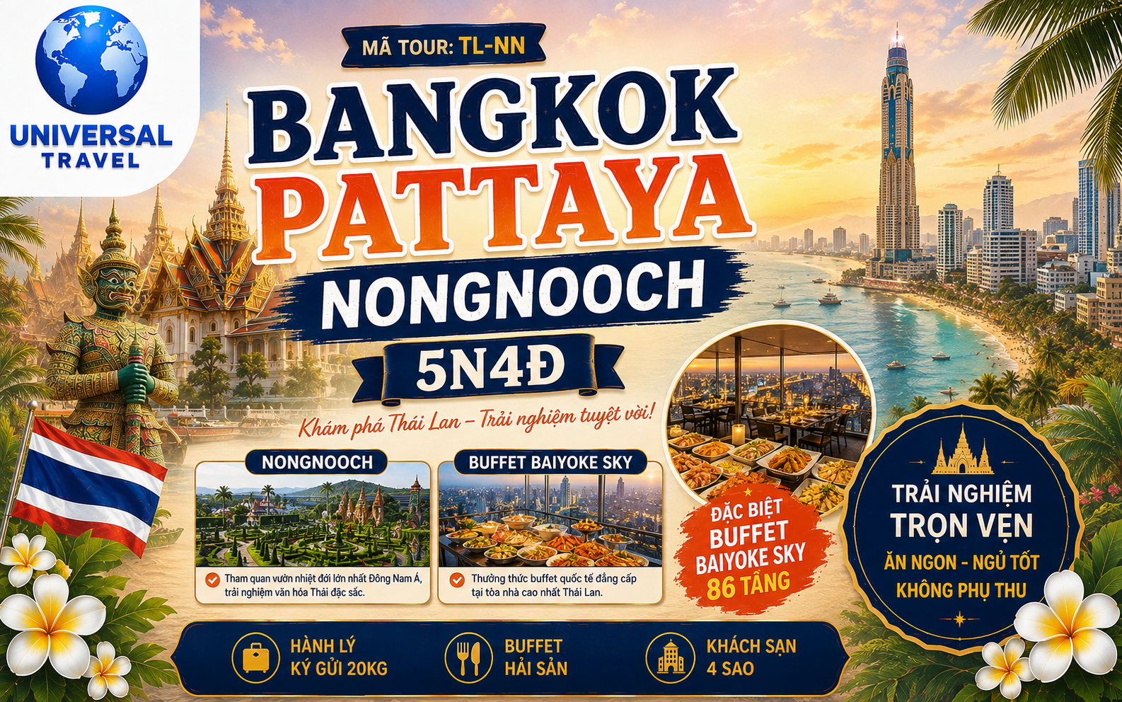 BANGKOK - PATTAYA - NONGNOCH - BAIYOKE SKY 5N4Đ