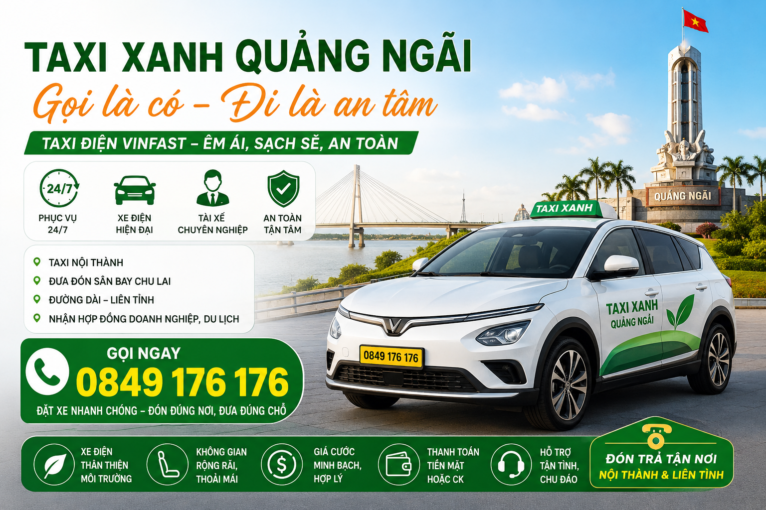Taxi Quảng Ngãi Gọi Là Có, Đi Là An Tâm Cùng Taxi Xanh
