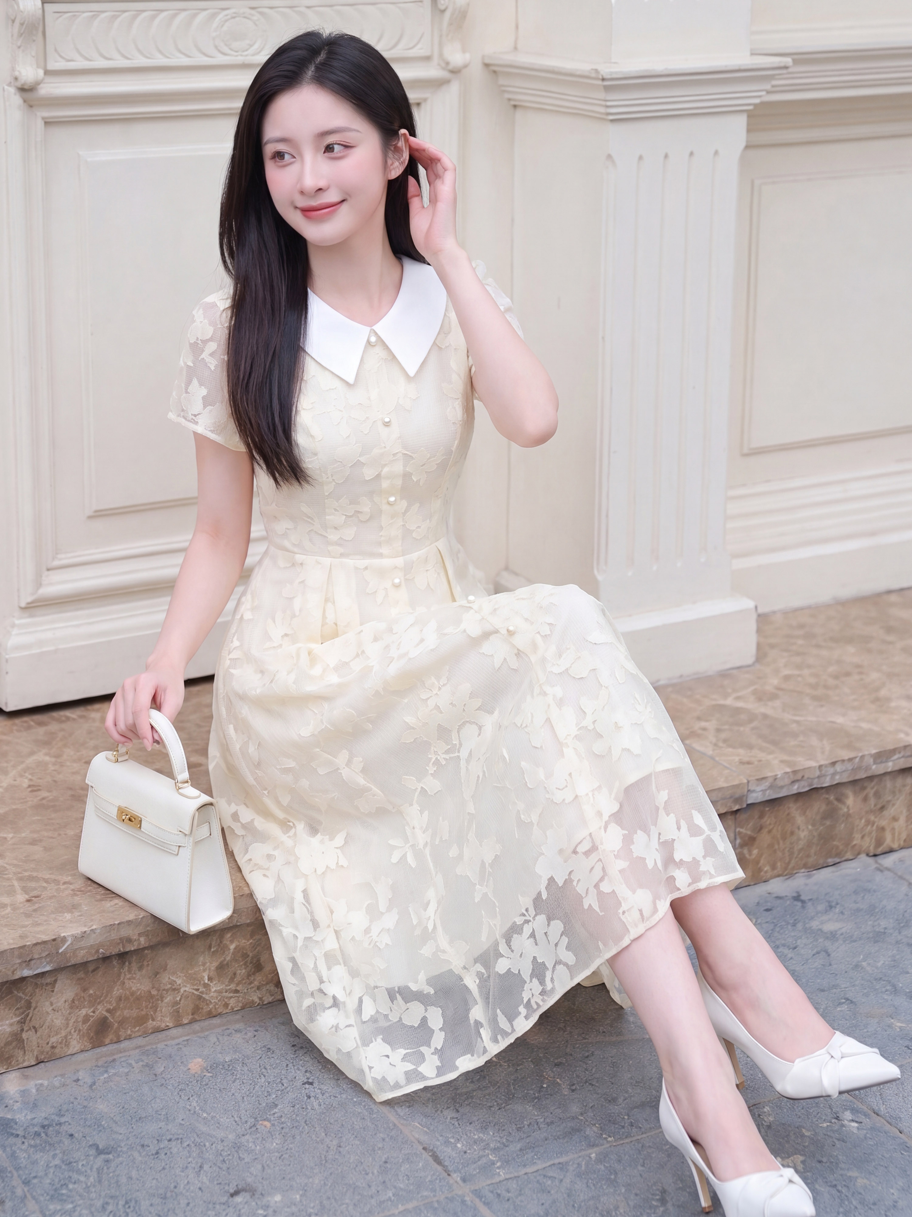 Váy ren cộc tay phối cổ 606005_thumbnail_5