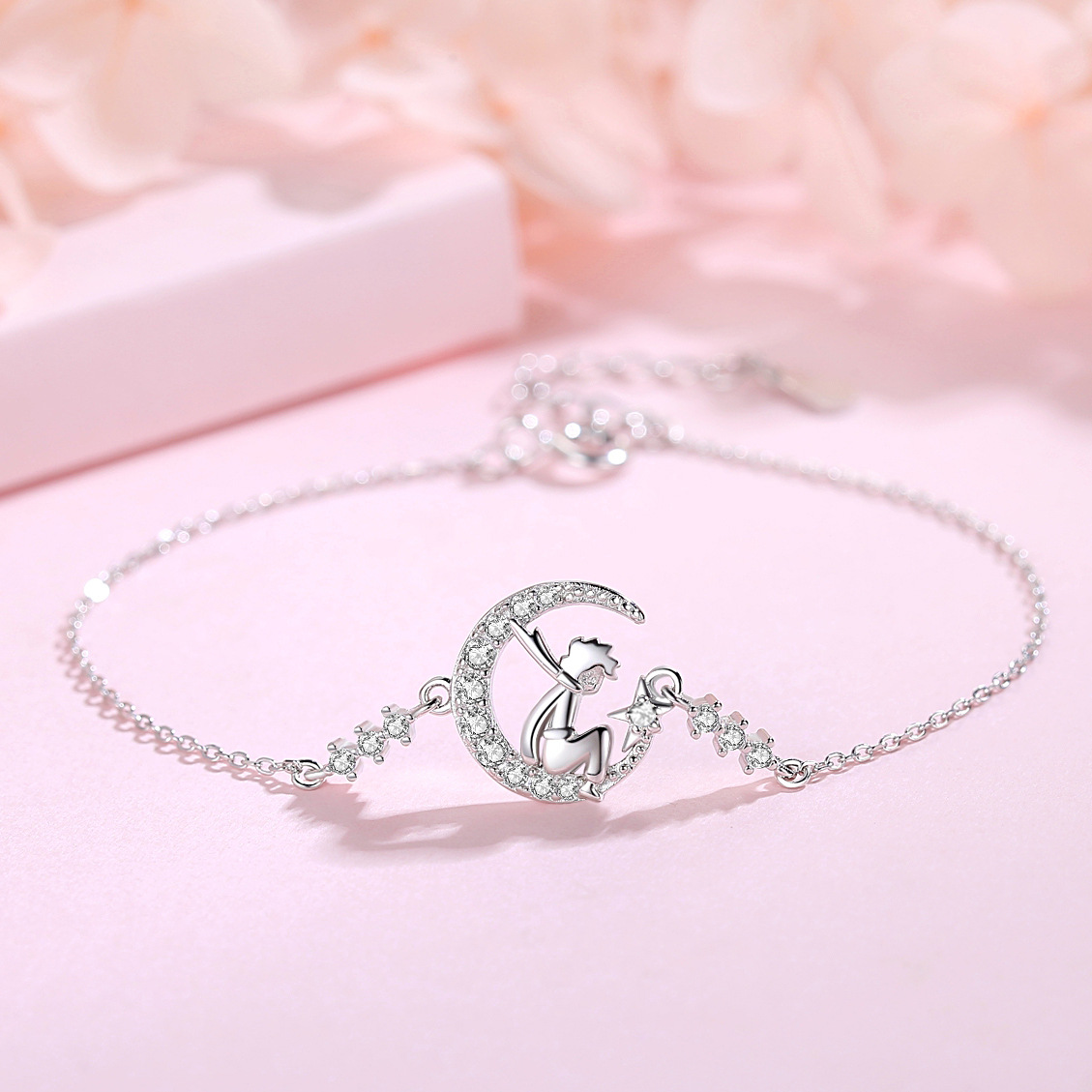 Lắc Tay Bạc S925 Đính Đá Zircon Hoàng Tử Bé Ngắm Trăng HTT041_thumbnail_0