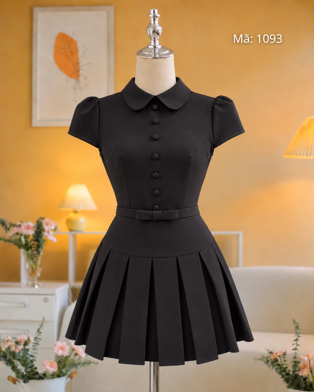 Đầm Xếp Ly Cổ Sen Nơ Eo_thumbnail_0