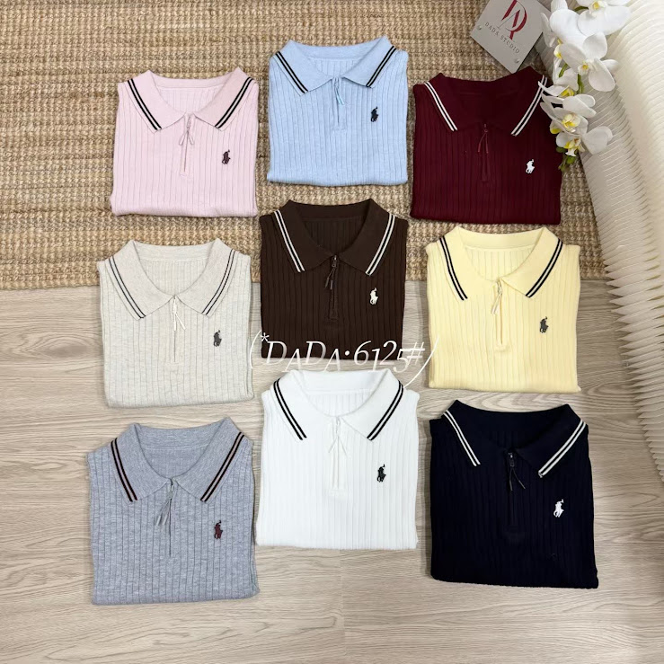Lucas - Áo len polo cổ bẻ viền 2 sọc nhỏ gân dọc thêu logo_thumbnail_1