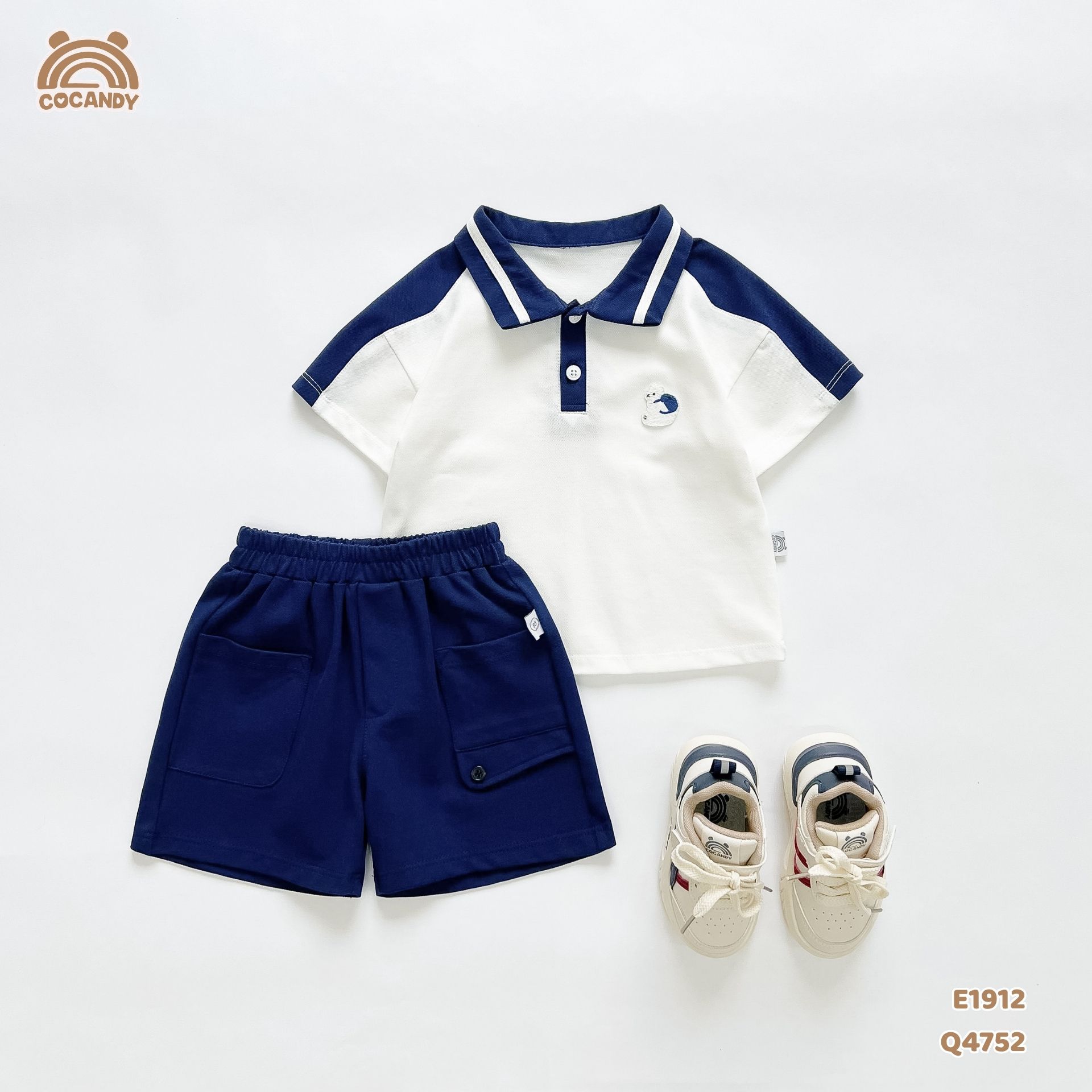Quần cộc thun XANH NAVY túi can chéo cúc