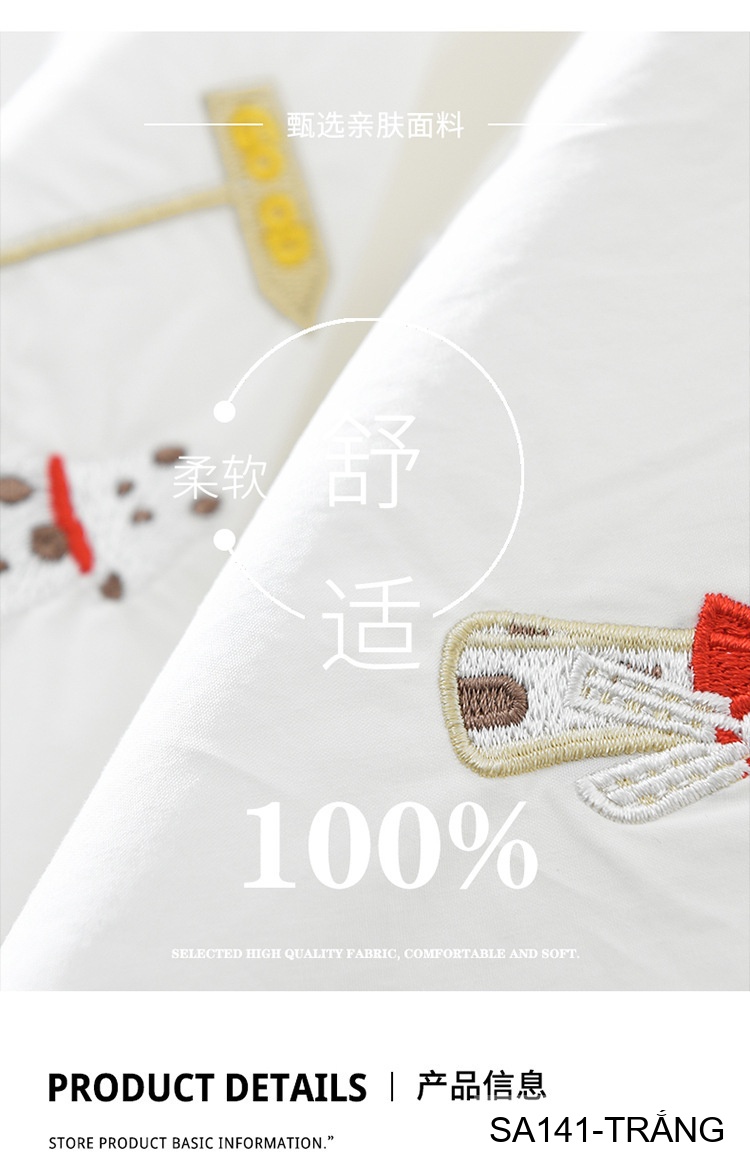 SA141 - Áo sơ mi nam phong cách Nhật Bản tay dài thêu họa tiết đáng yêu chất cotton trắng_thumbnail_8