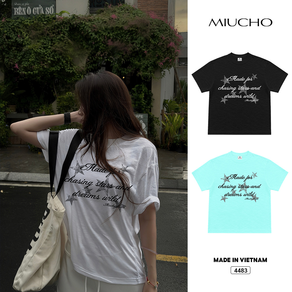 Áo thun nữ form boxy Miucho chất vải cotton xược thoáng mát in mix 4483