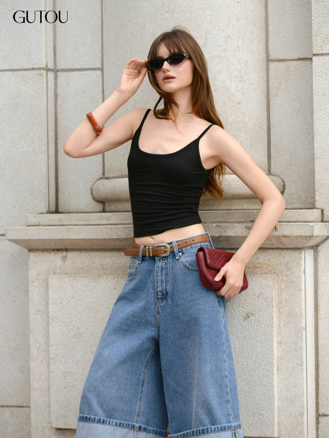 [ GUTOU ] Quần Jean Ngố Ống Suông Lai Gập Denim Casual_thumbnail_5