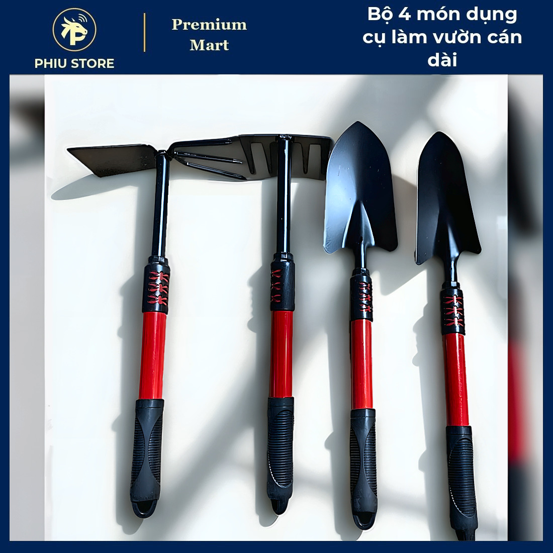 Bộ Làm Vườn 4 Món - Bộ 4 Món Dụng Cụ Làm Vườn Cán Dài, Bộ Xẻng Trồng Cây - PHIU STORE_thumbnail_2