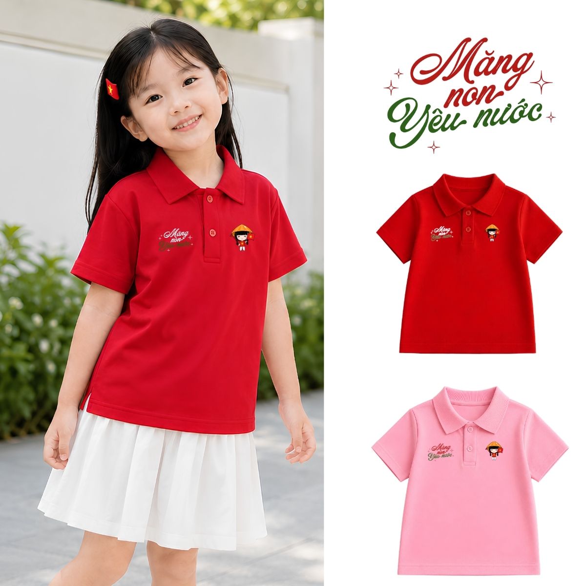 Áo polo cho bé trai và bé gái hình Măng non yêu nước - Loza Mã: PL006 PL006