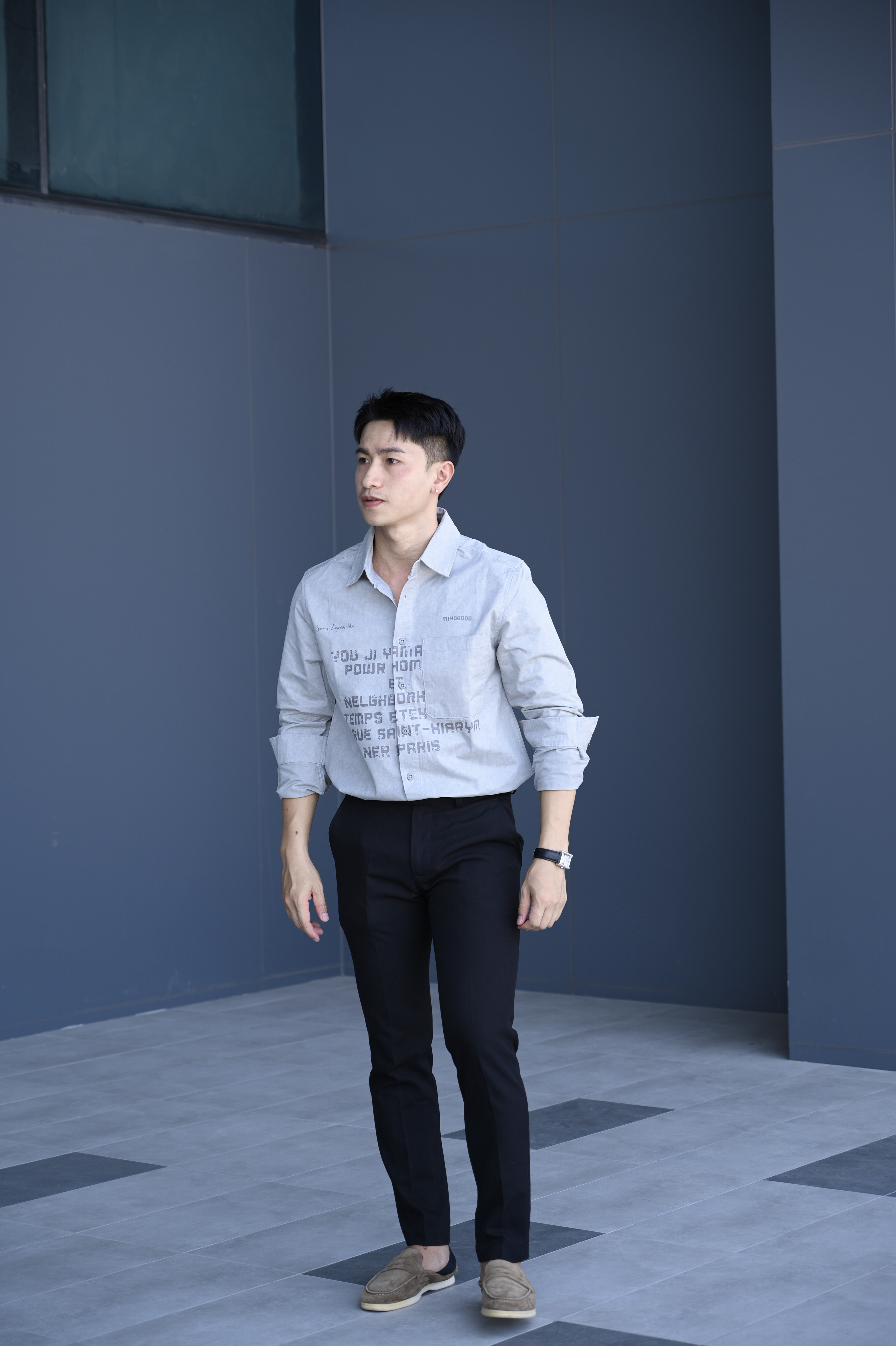 SA21 - Áo sơ mi nam dáng rộng phong cách Nhật Bản, cổ bẻ, tay dài, họa tiết chữ, chất cotton mềm mại_thumbnail_7