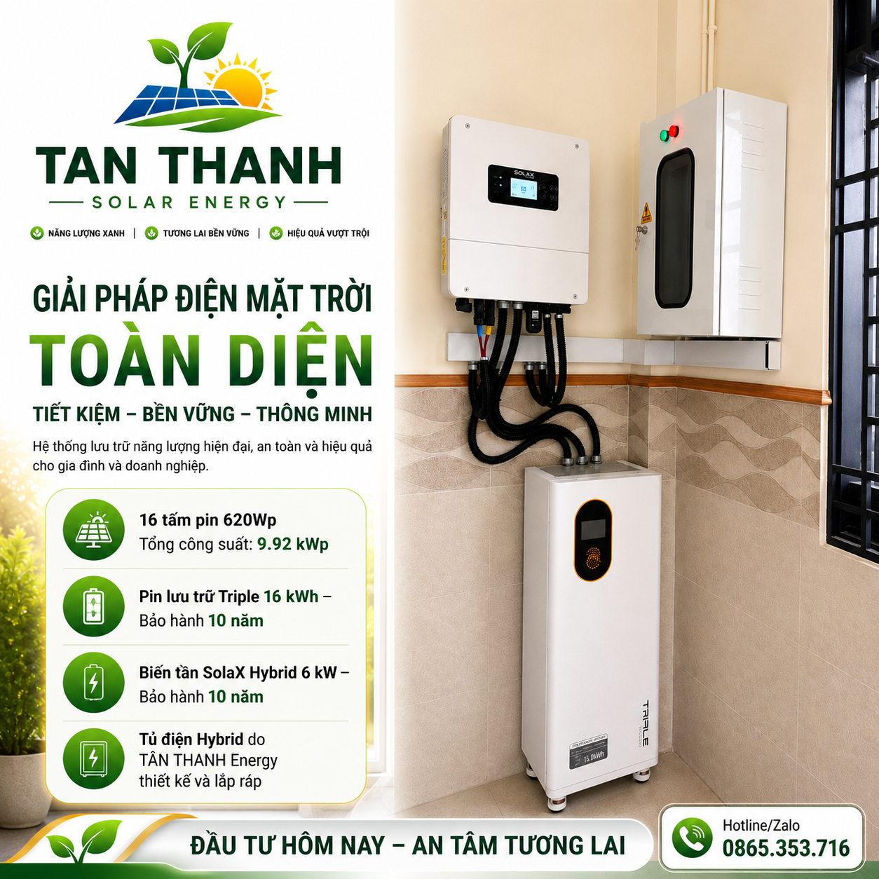 Nhà Mr Dũng – Hệ Thống Điện Mặt Trời Hybrid 9.92 kWp Tại Nhà Bè, TP.HCM | TÂN THANH Energy